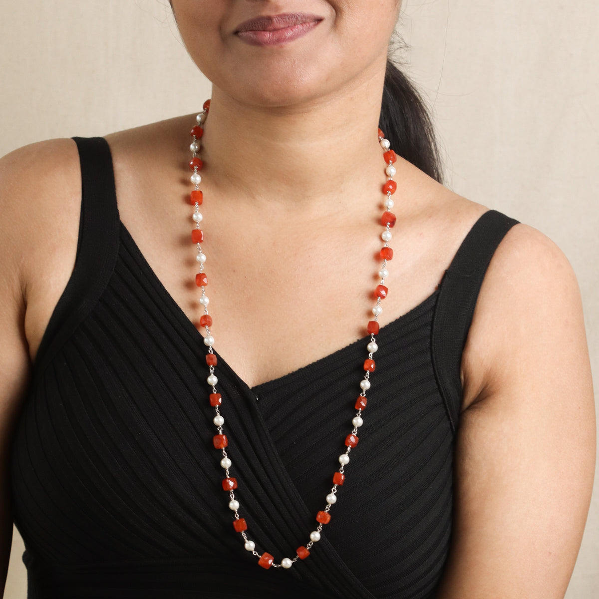 Carnelian and Pears Silver Necklace