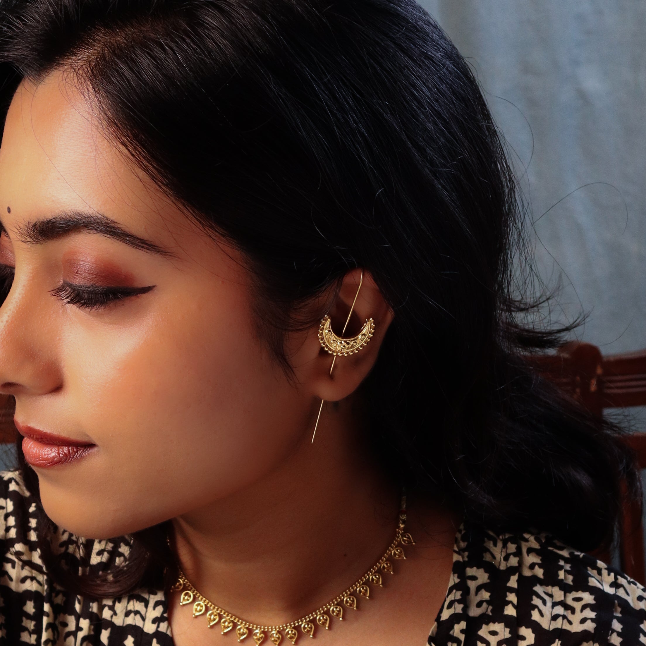 Silver Chandrakor Single Earcuff | 92.5 Silver | 22K Gold Plated