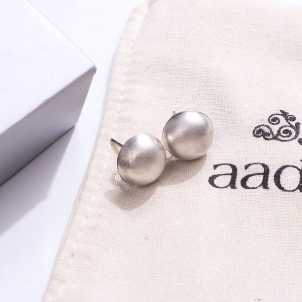 Silver oxidized small dome earrings