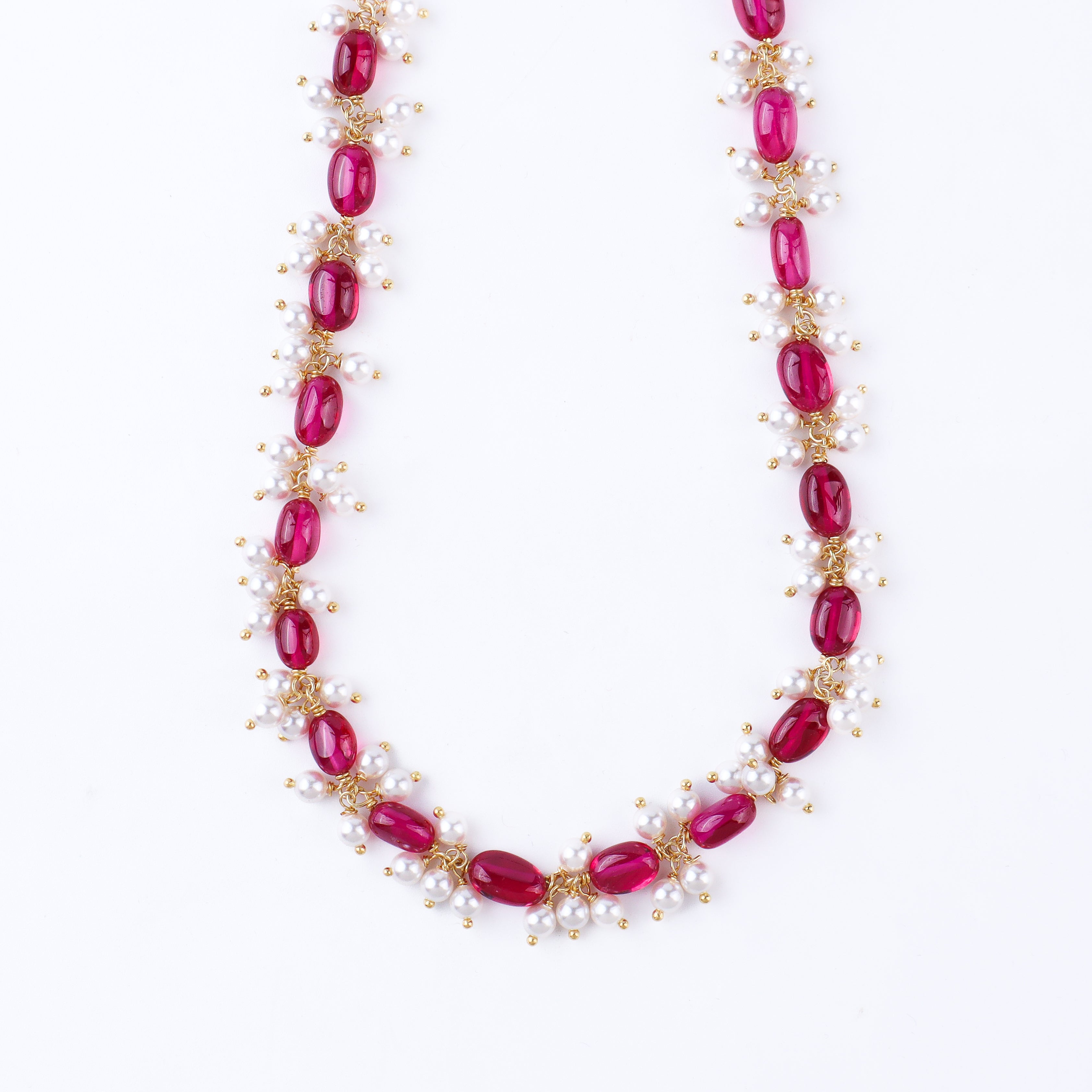 Ruby and pearl gold plated silver necklace