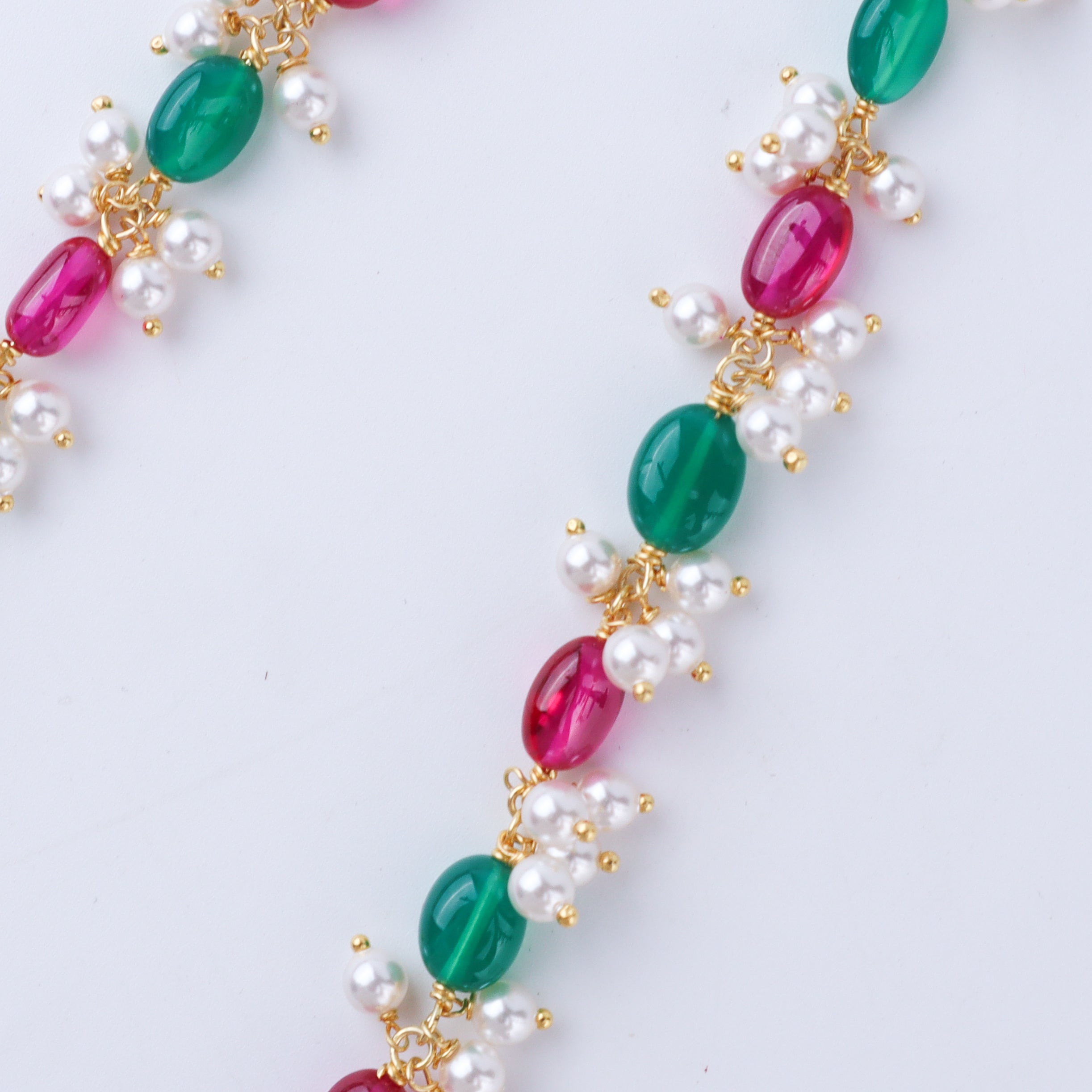 green onyx ruby pearl statement necklace