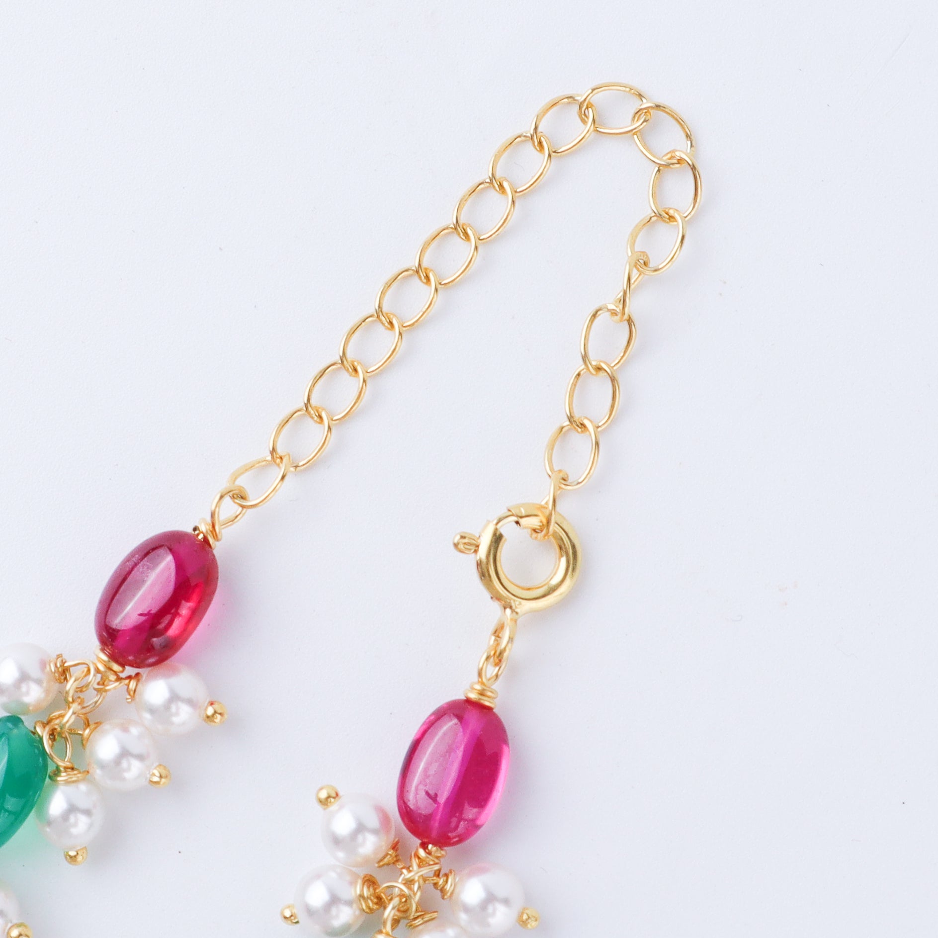 Luxe Green Onyx Ruby Pearl Necklace festive look