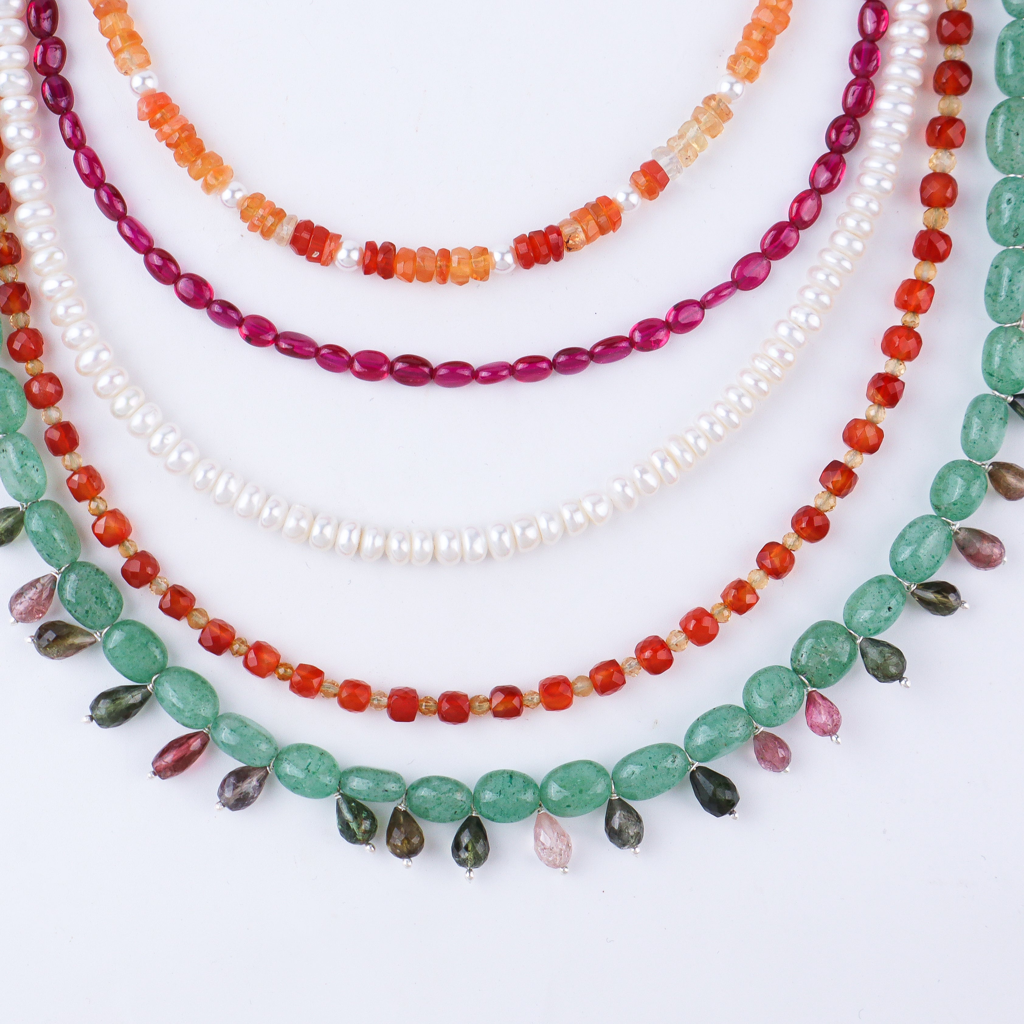 Luxe Necklace - Multicolour Stones and Fresh Water Pearls