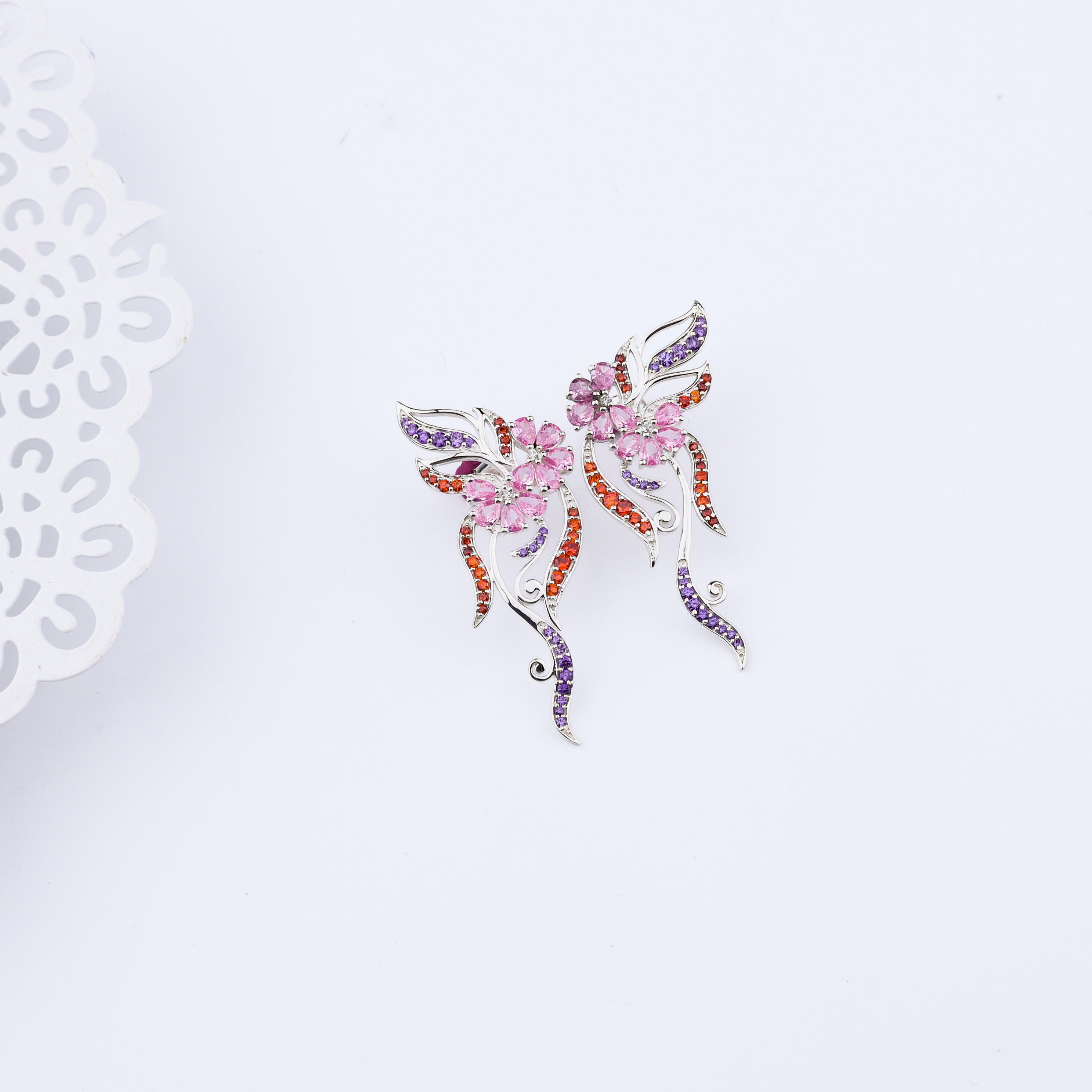 Silver Vine Bloom Earrings