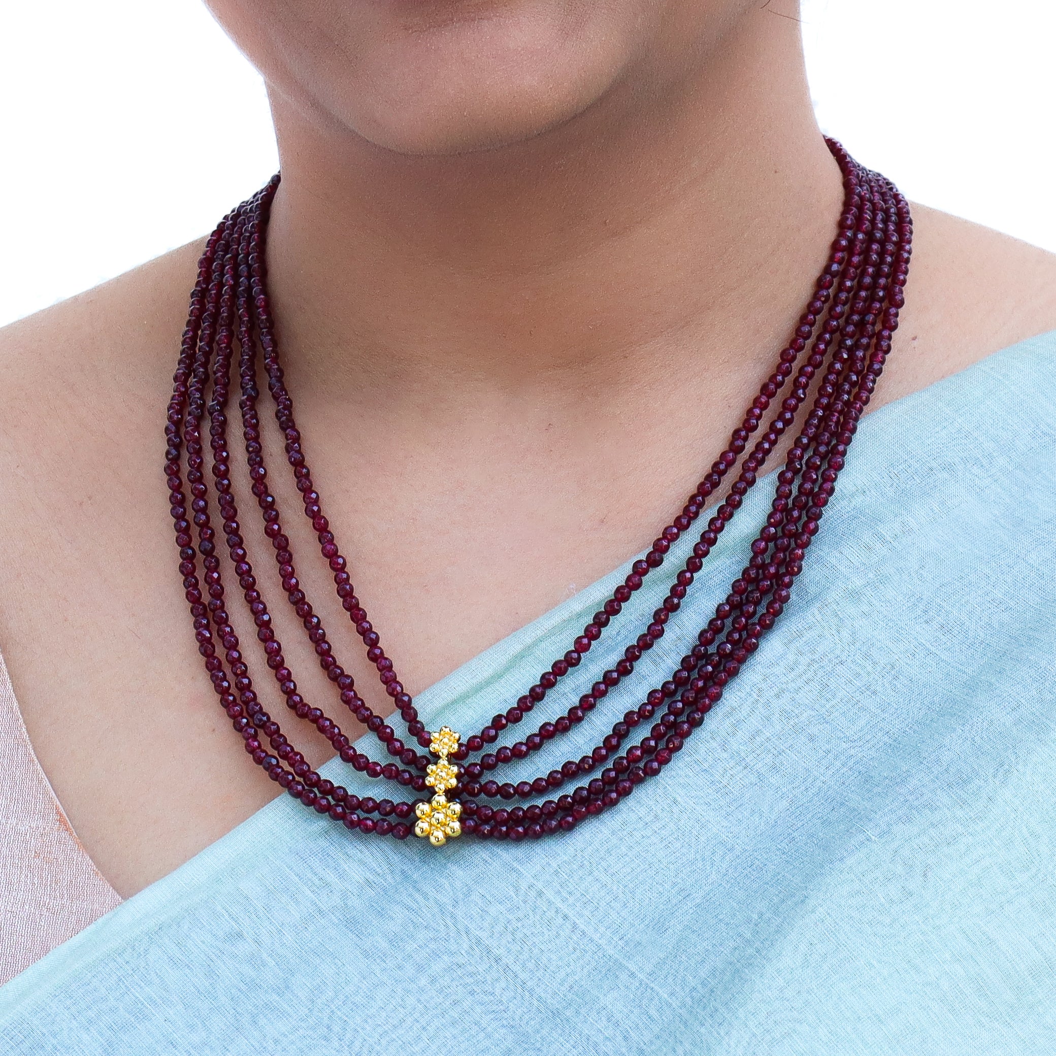 Five Layer Kudi Maroon Jade Necklace | 22K Gold Plated | 92.5 Silver