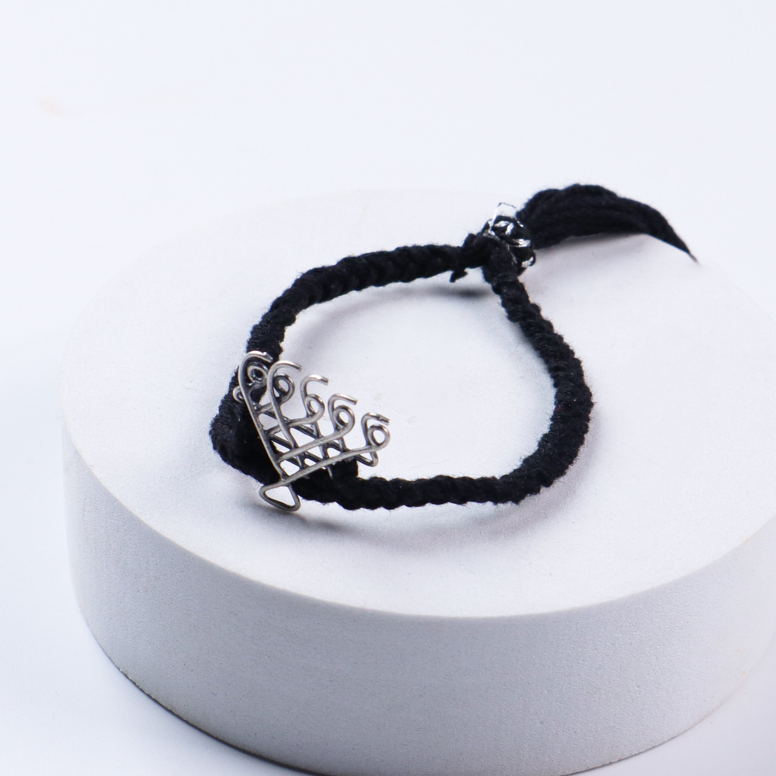 Silver Saraswati Bracelet for Men / Women with Black Thread ( Motif size : Small )