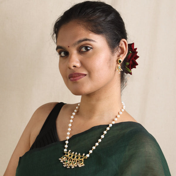 Silver Tanmani Set with Green Onyx | 92.5 Silver | 22K Gold Plated
