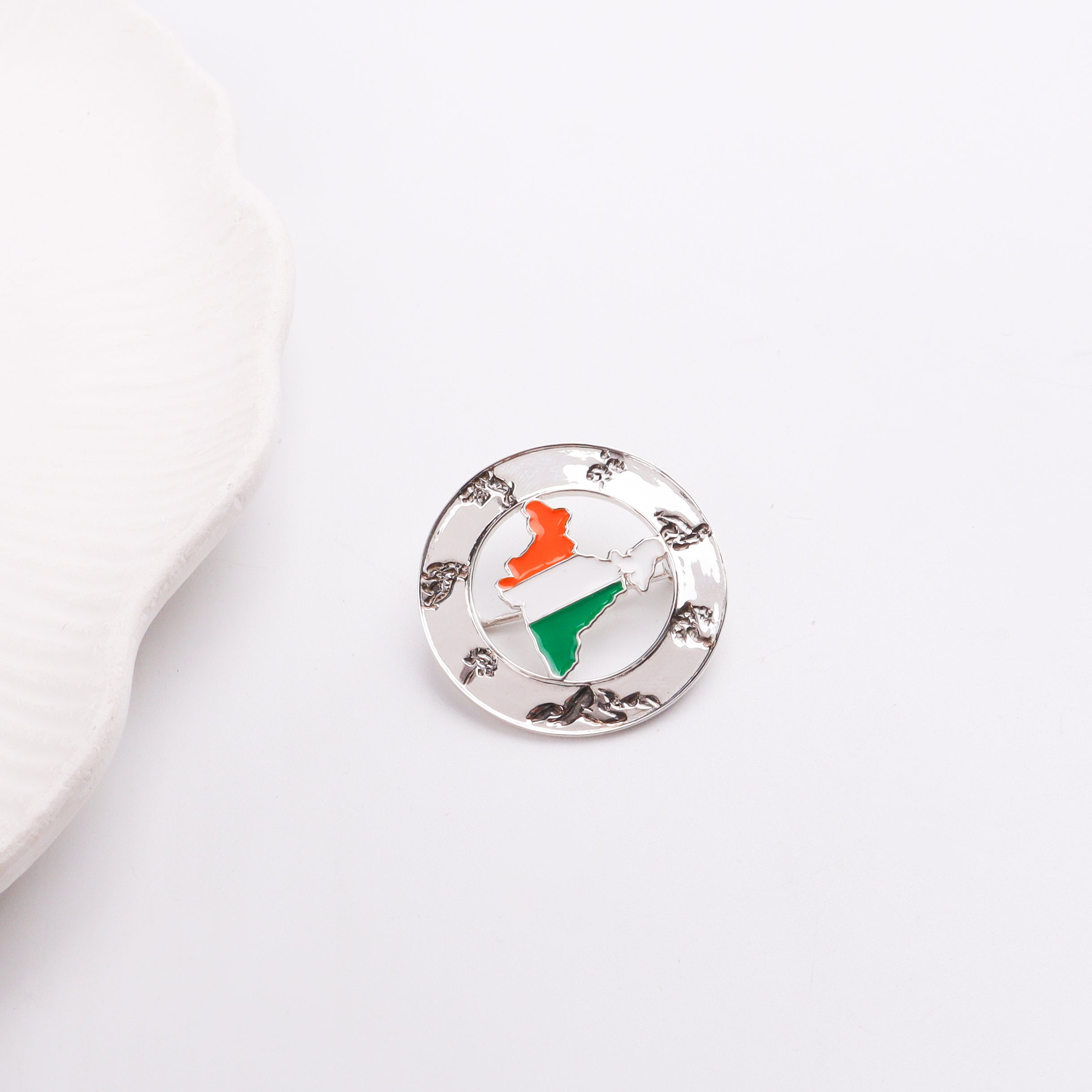 Silver Enamel India Brooch