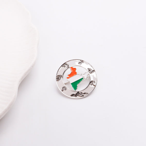 Silver Enamel India Brooch