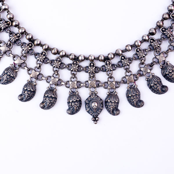 Close-up of silver necklace chain