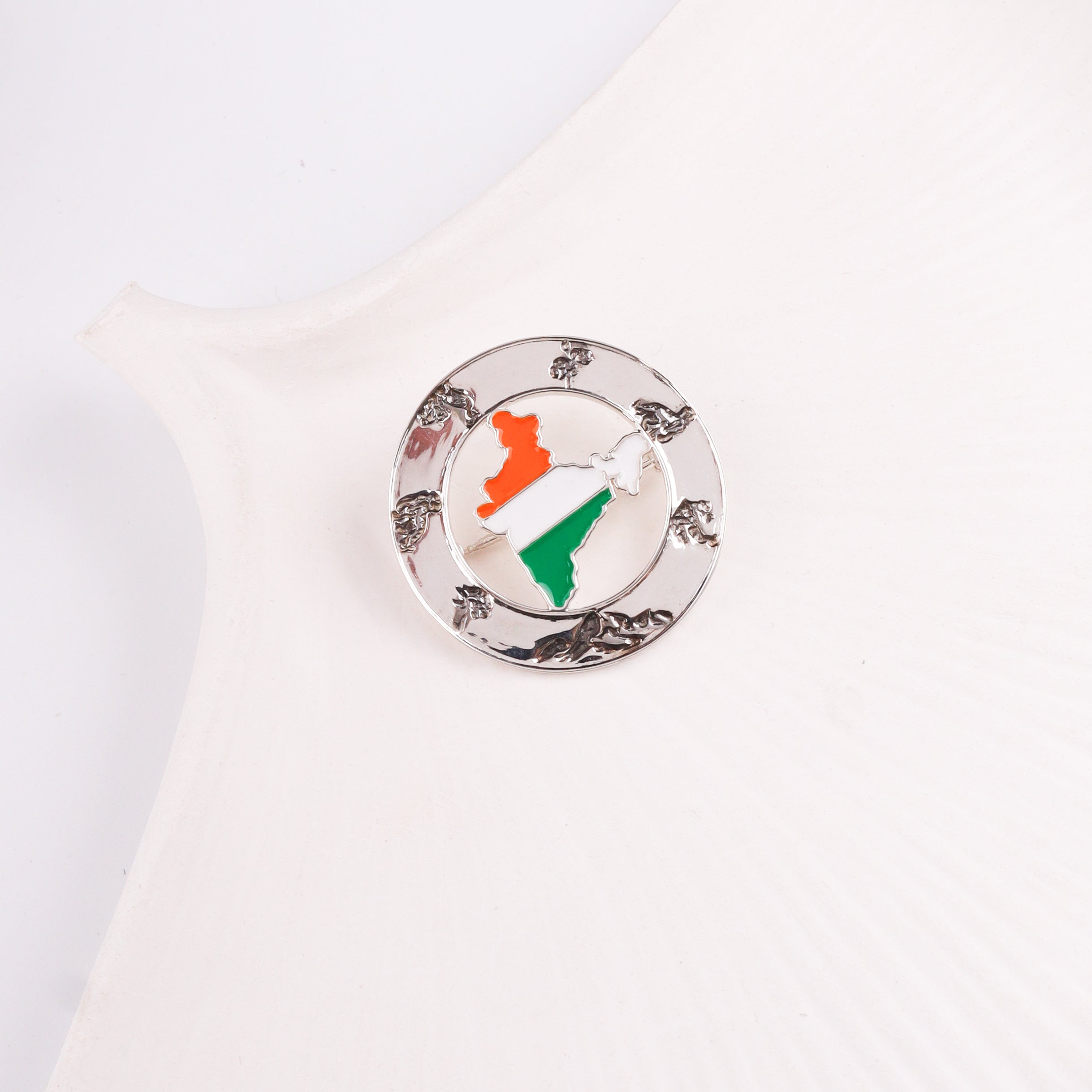 Silver Enamel India Brooch