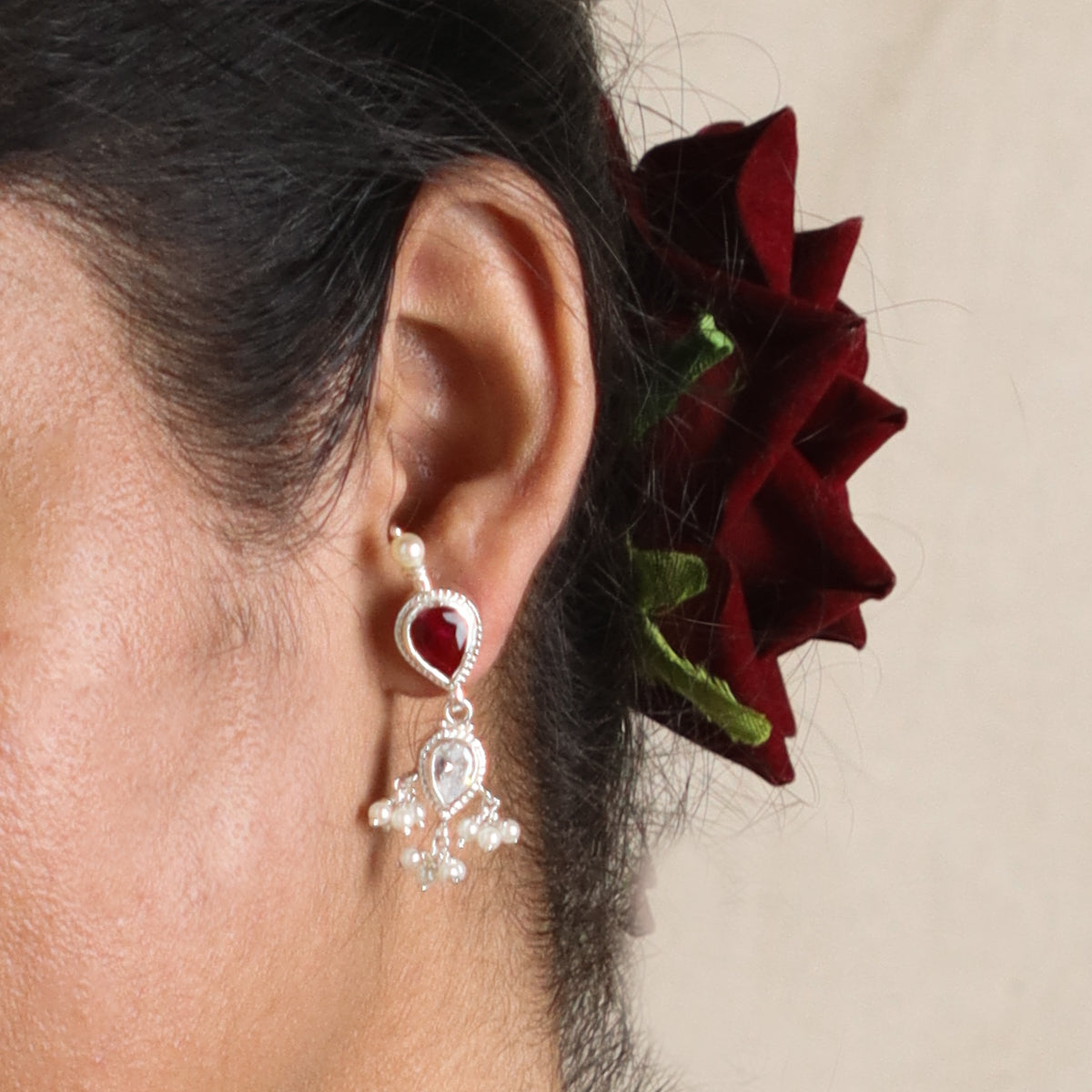 Silver Tanmani Set with Pink and CZ Stones