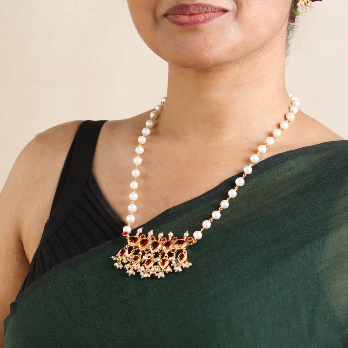 Silver Tanmani Set with Pink Stones (Gold Plating)