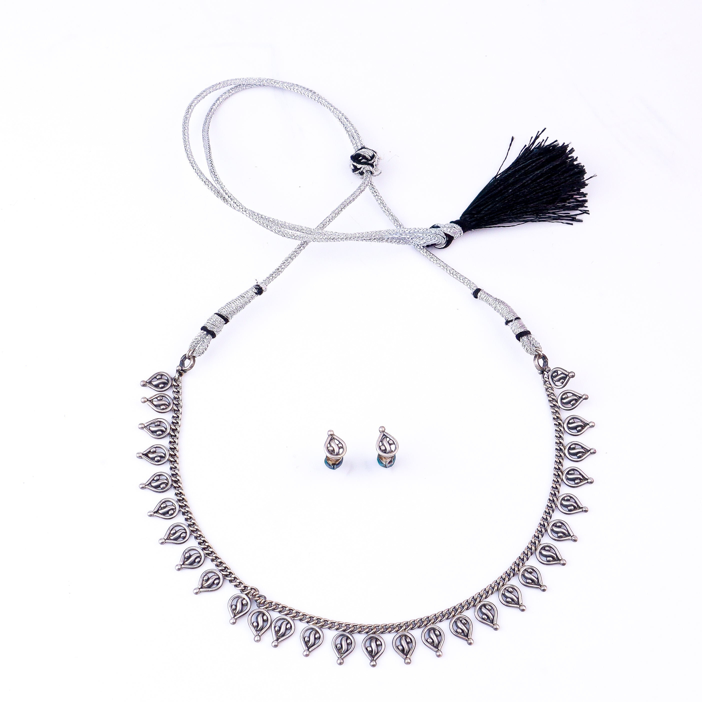 Oxidized Silver Delicate Leaf Set