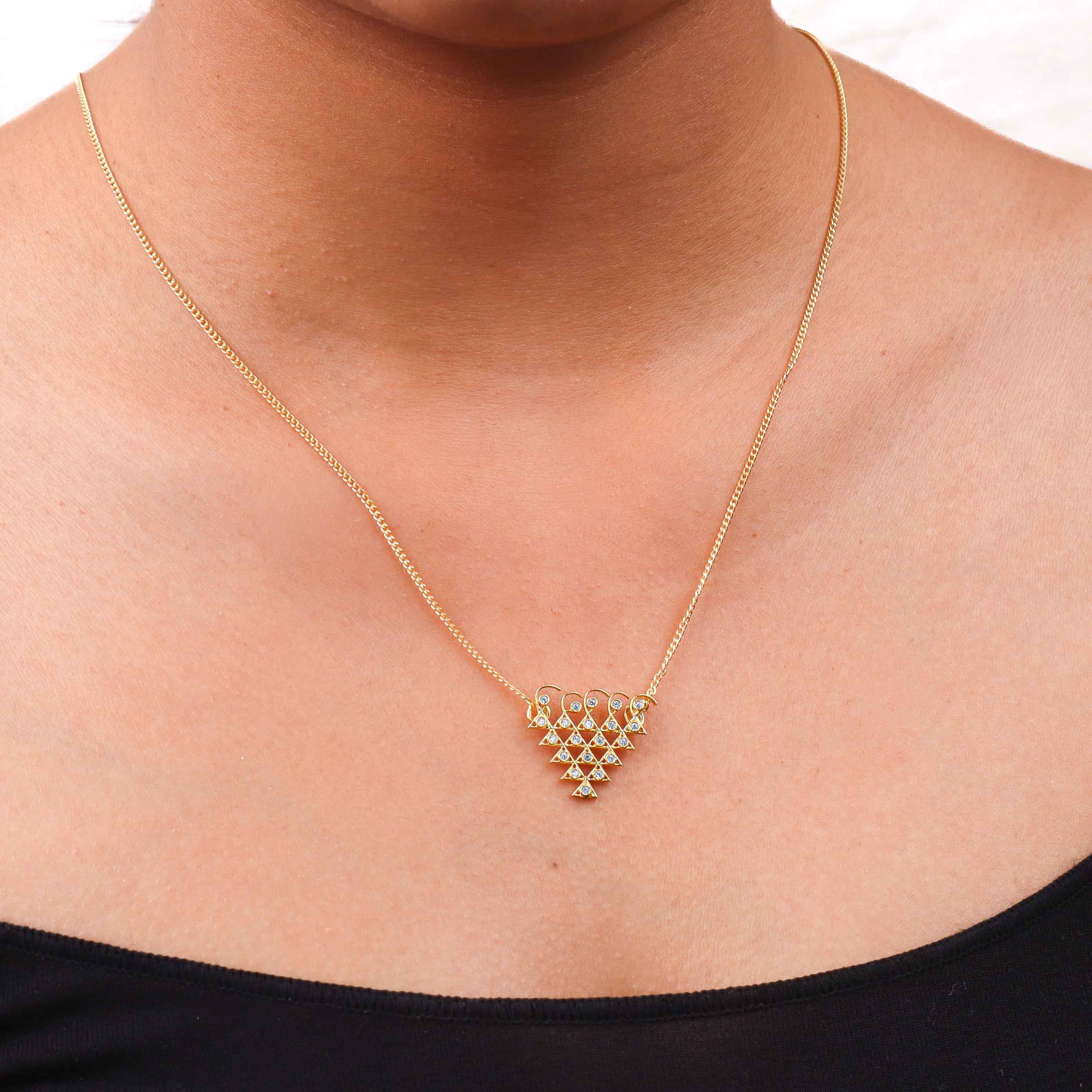 Silver CZ Saraswati Necklace | 22K Gold Plated