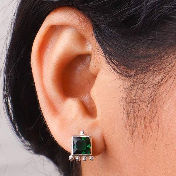 Green CZ Stud | 92.5 Silver
