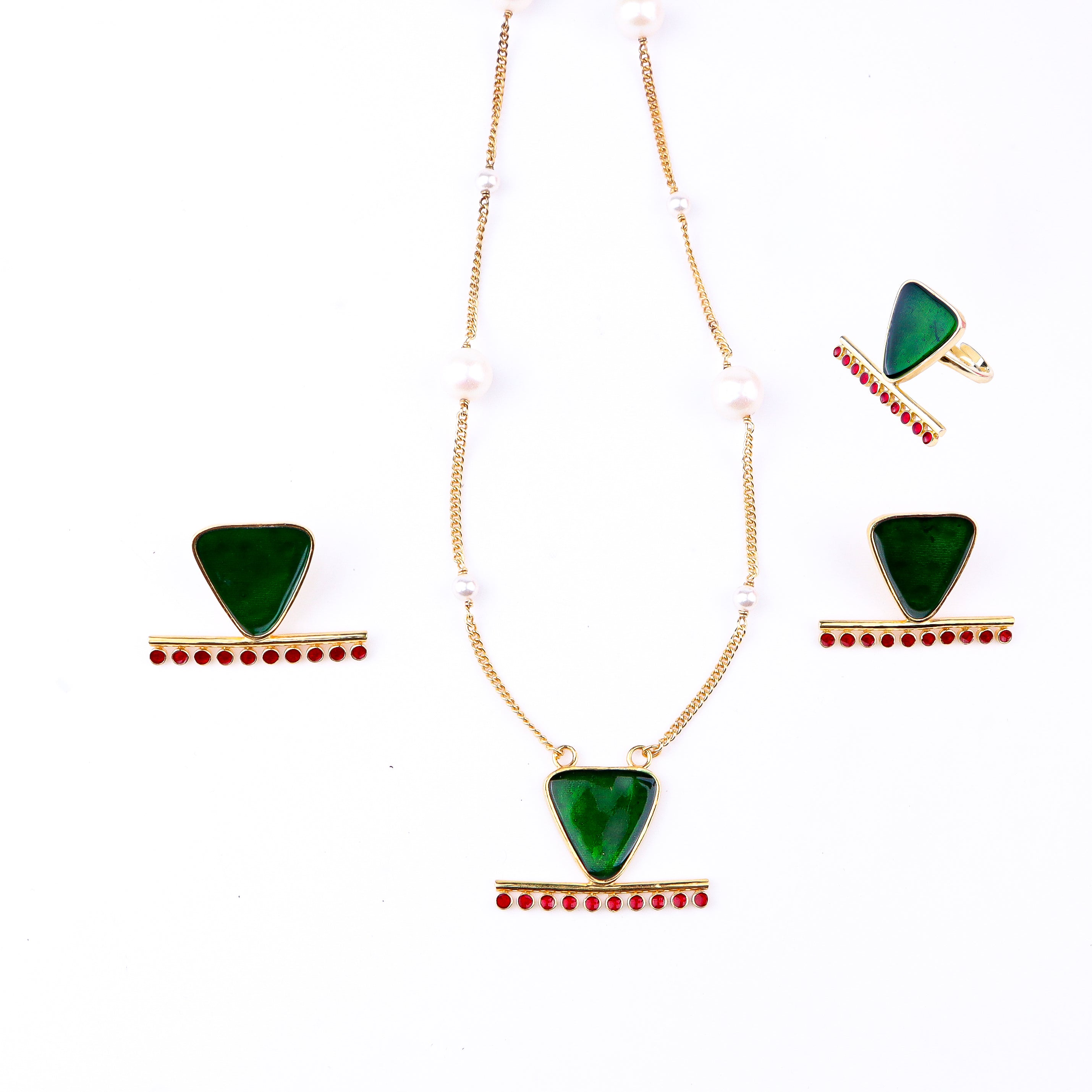 Handmade Triangle Meenakari Set | 92.5 Silver | 22K Gold Plated