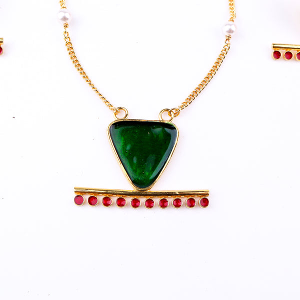 Handmade Triangle Meenakari Set | 92.5 Silver | 22K Gold Plated