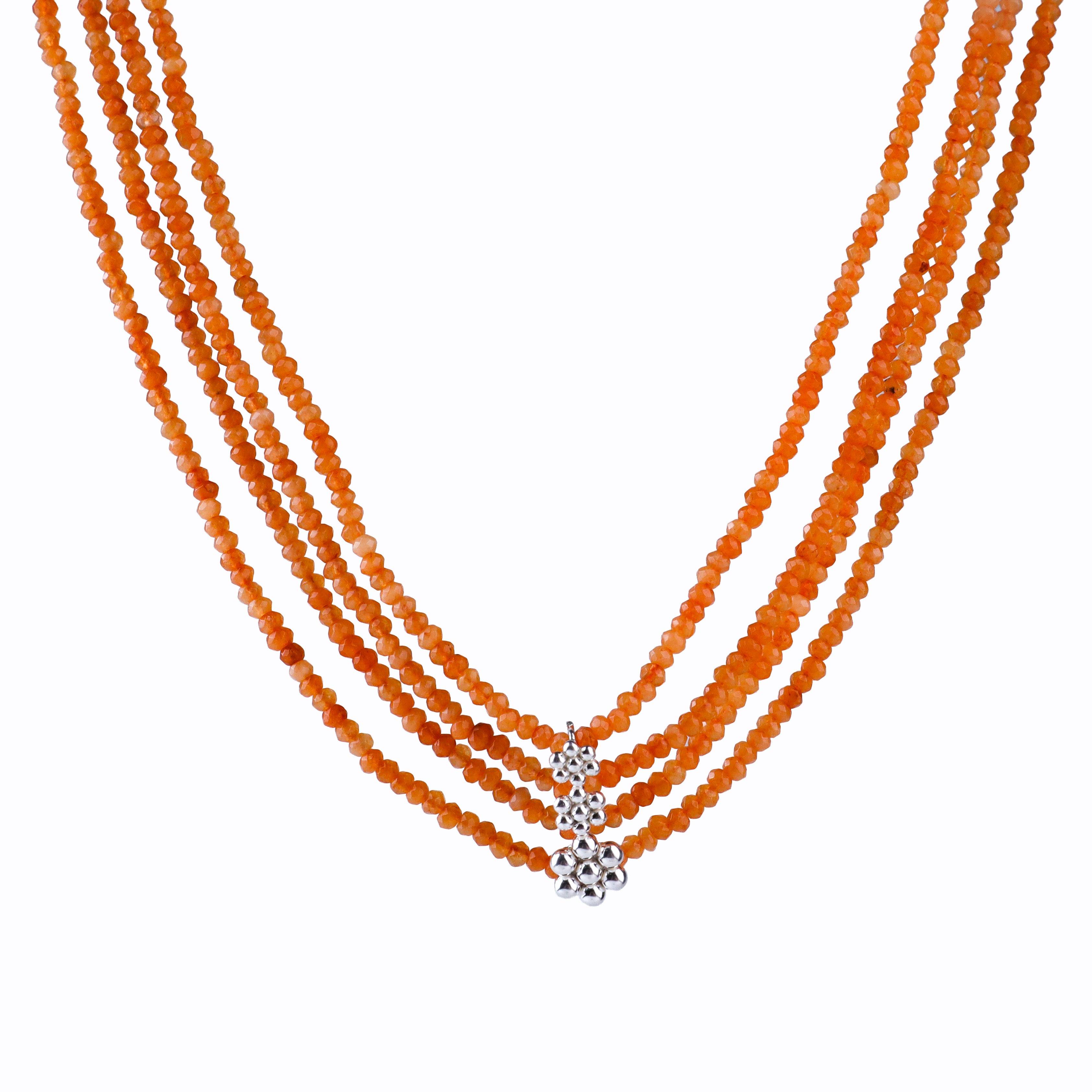 Silver Four Layer Kudi Orange Jade Necklace