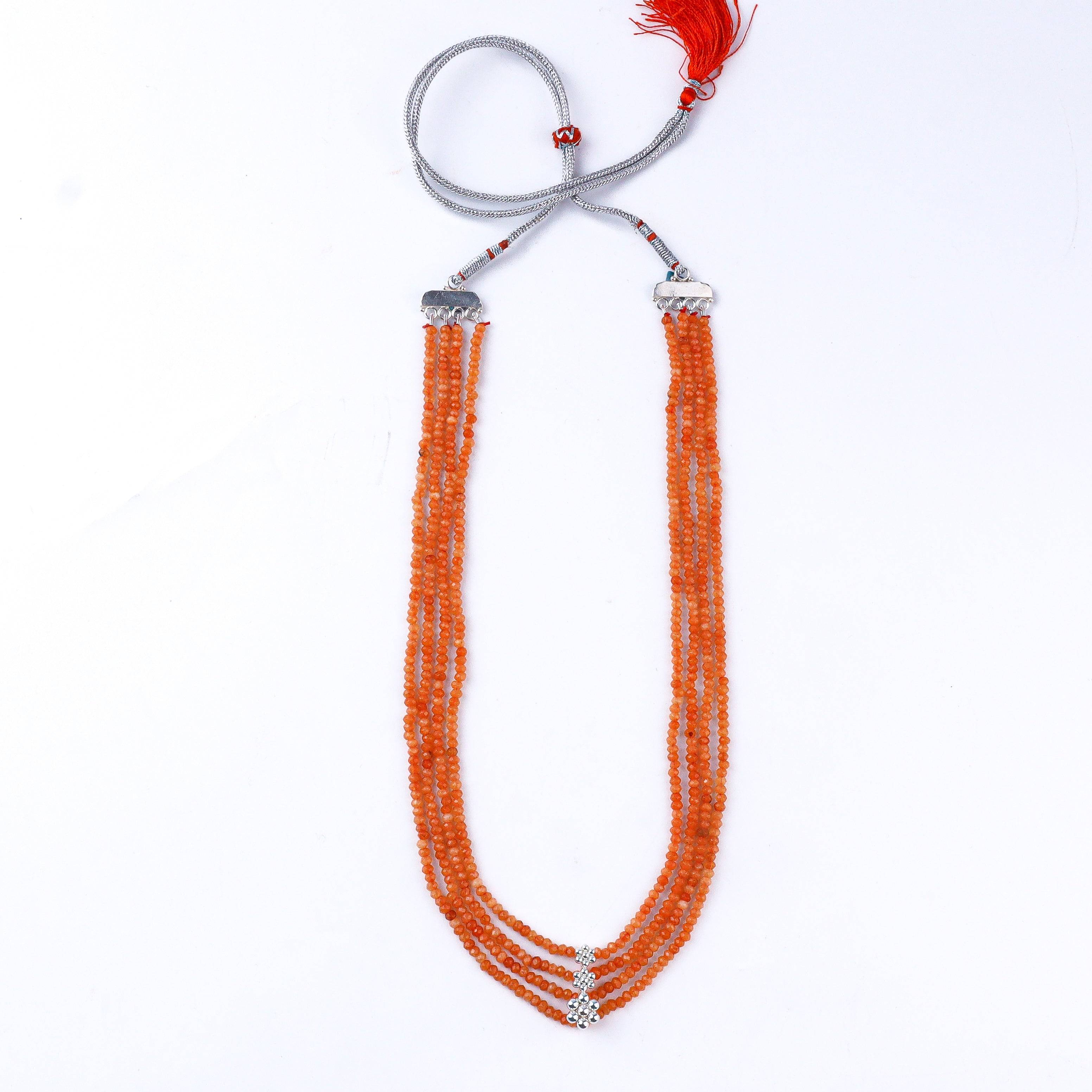 Silver Four Layer Kudi Orange Jade Necklace