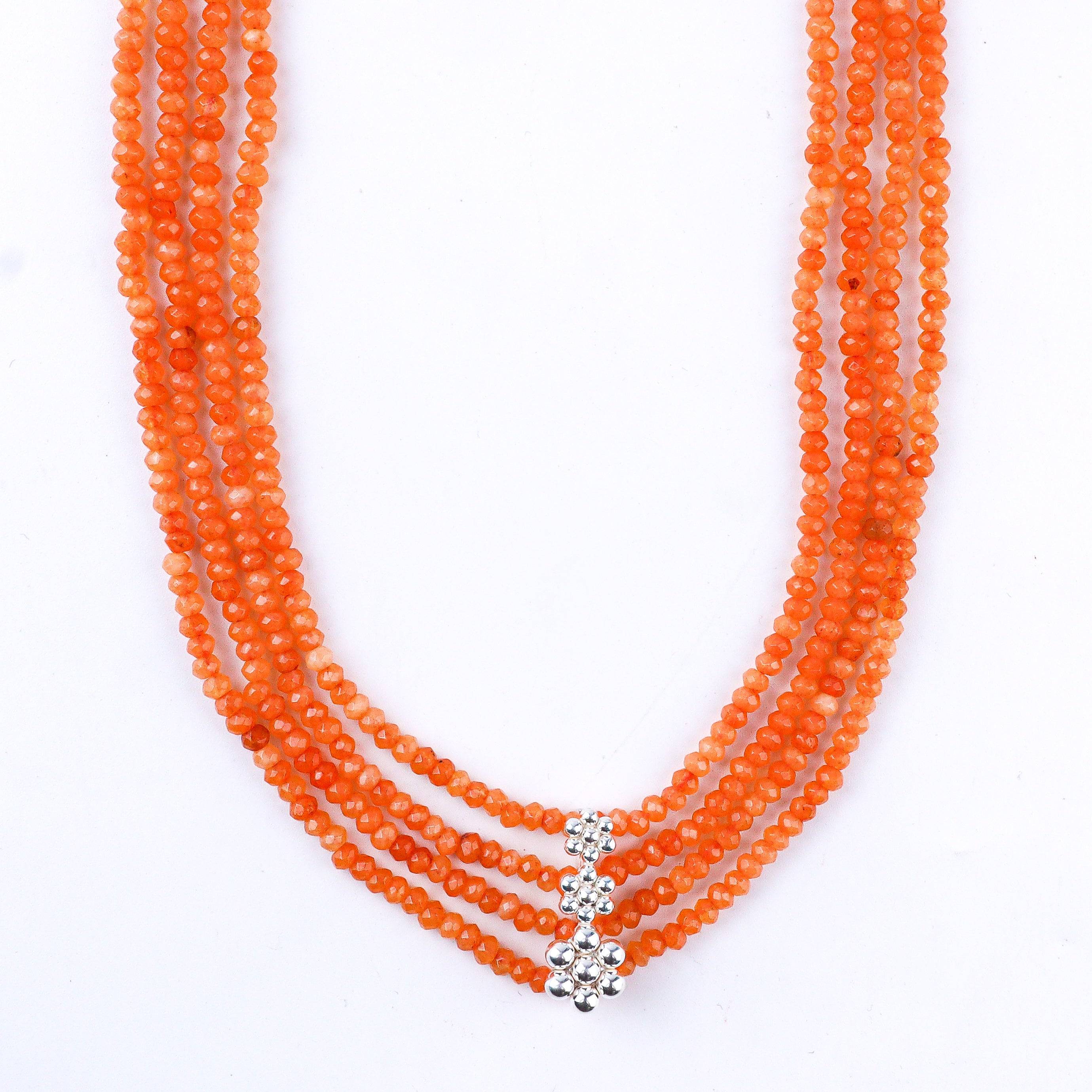Silver Four Layer Kudi Orange Jade Necklace