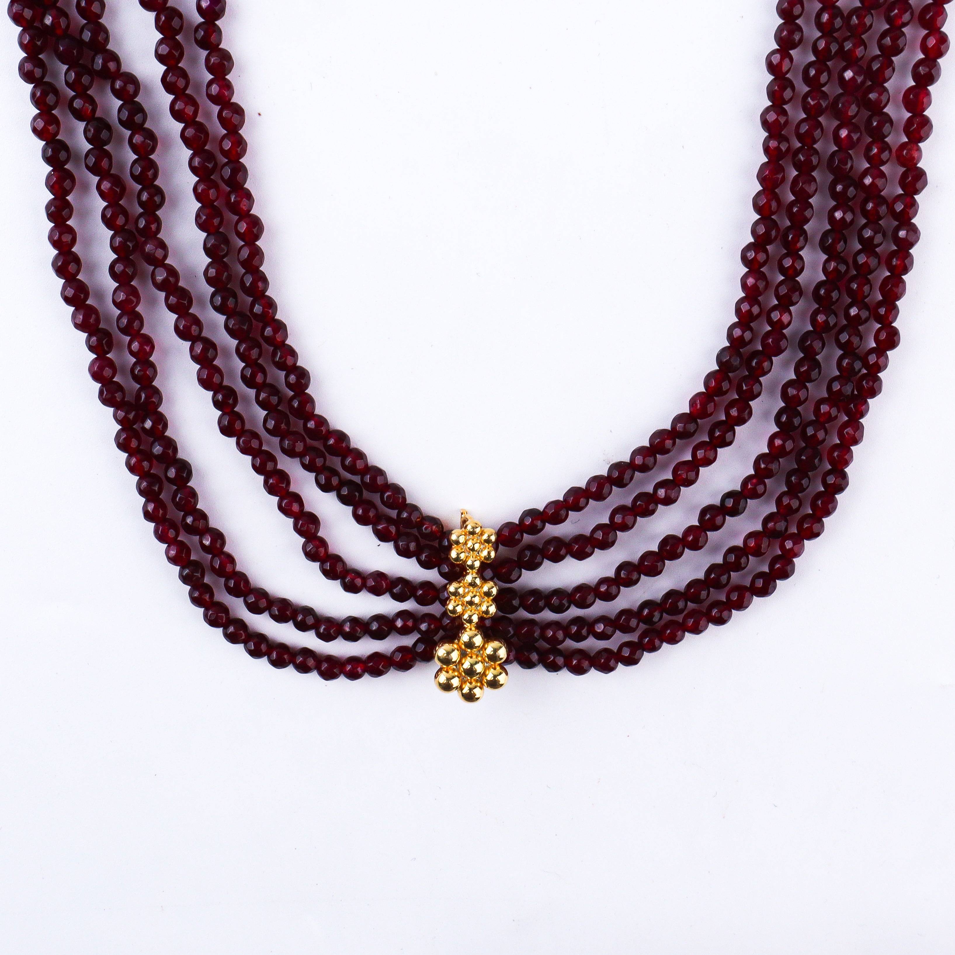 Five Layer Kudi Maroon Jade Necklace | 22K Gold Plated | 92.5 Silver