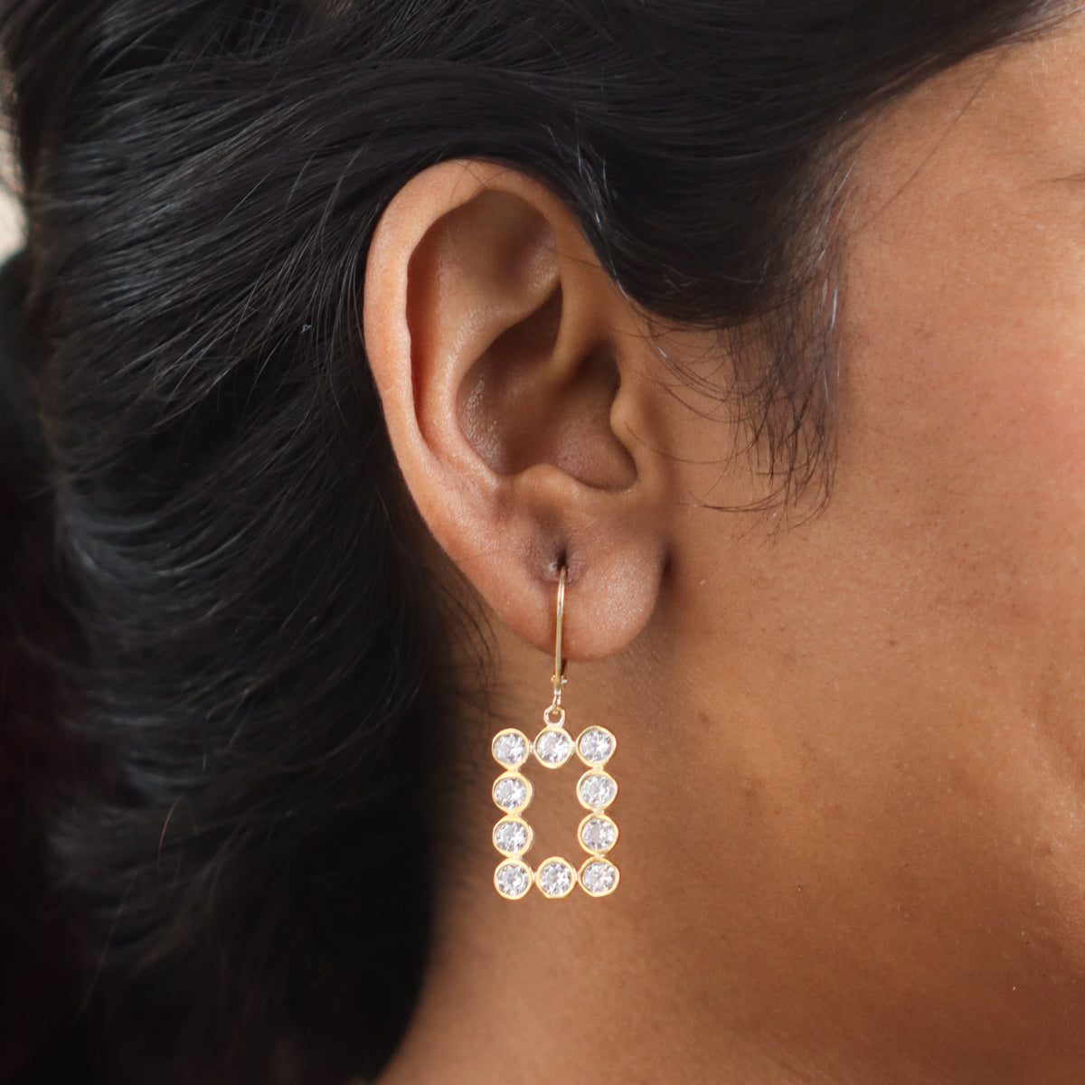 Rectangle Silver Earring | CZ | 92.5 Silver | 22K Gold Plated