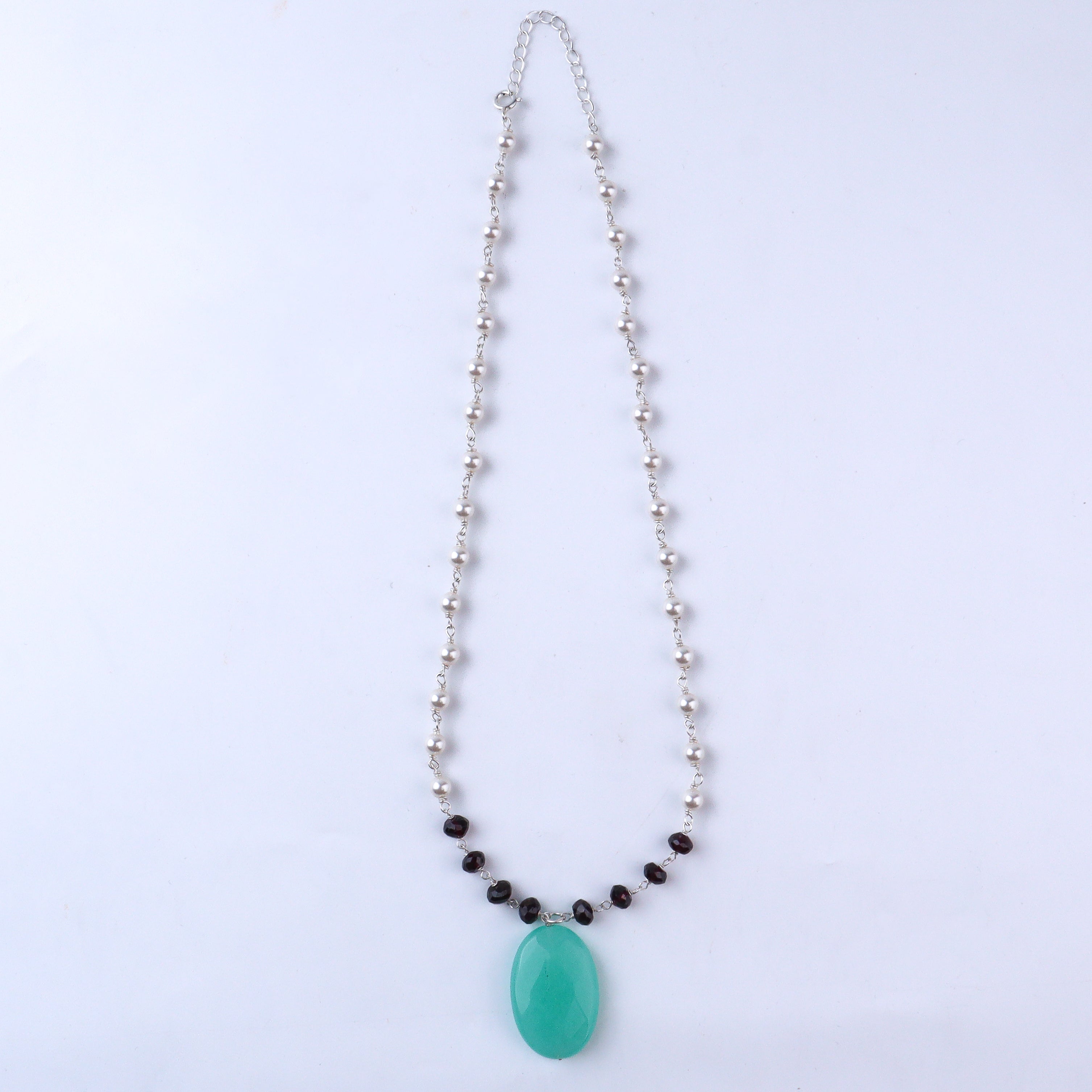 Silver Pearl Ganthan Necklace With Multi-color Stone