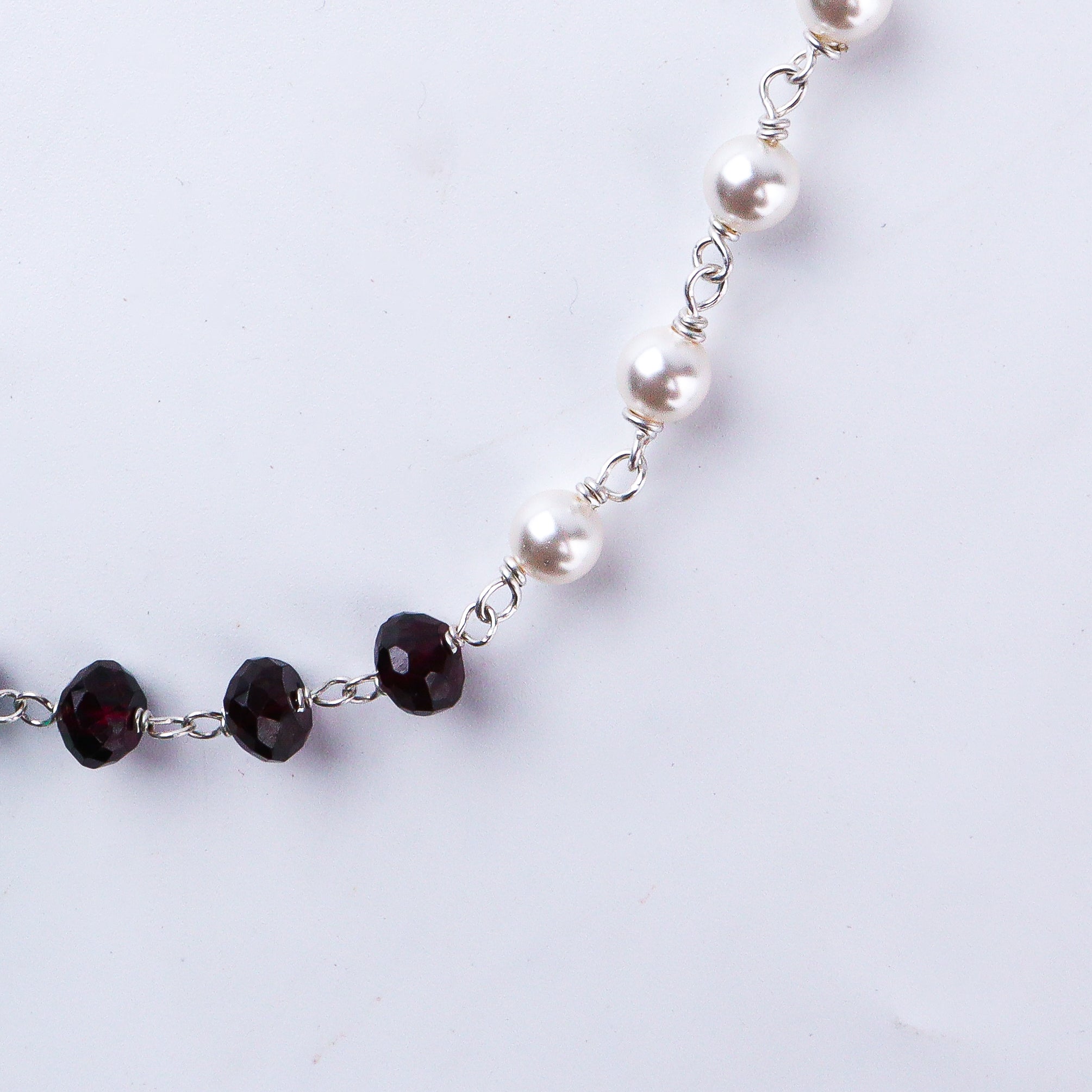 Silver Pearl Ganthan Necklace With Multi-color Stone