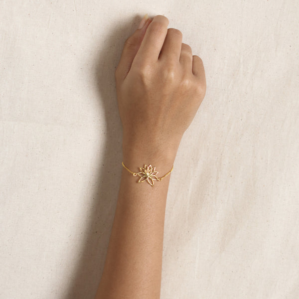 Lotus Silver Bracelet | 92.5 Silver | 22K Gold Plated