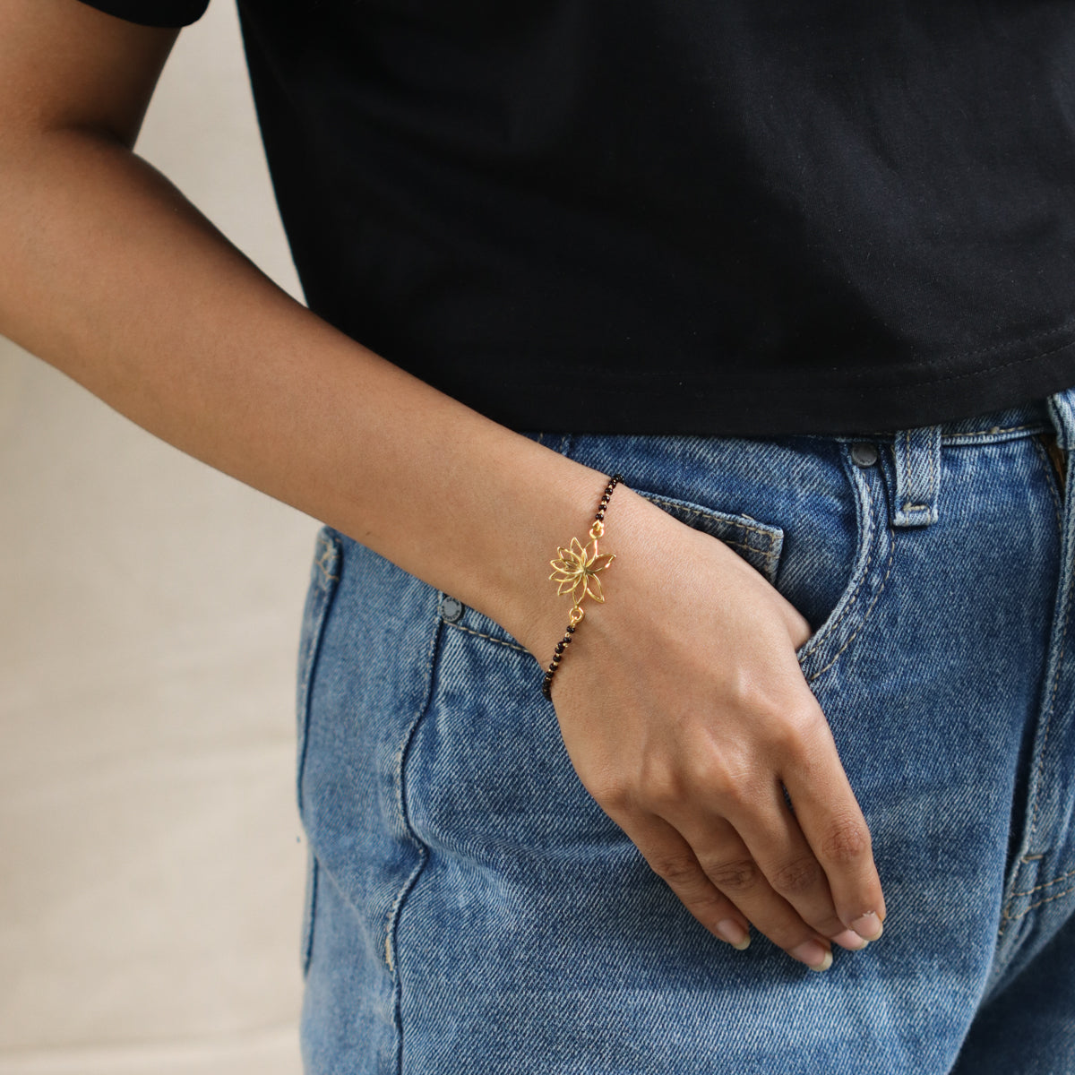 Lotus Mangalsutra Bracelet |  92.5 Silver | 22K Gold Plated