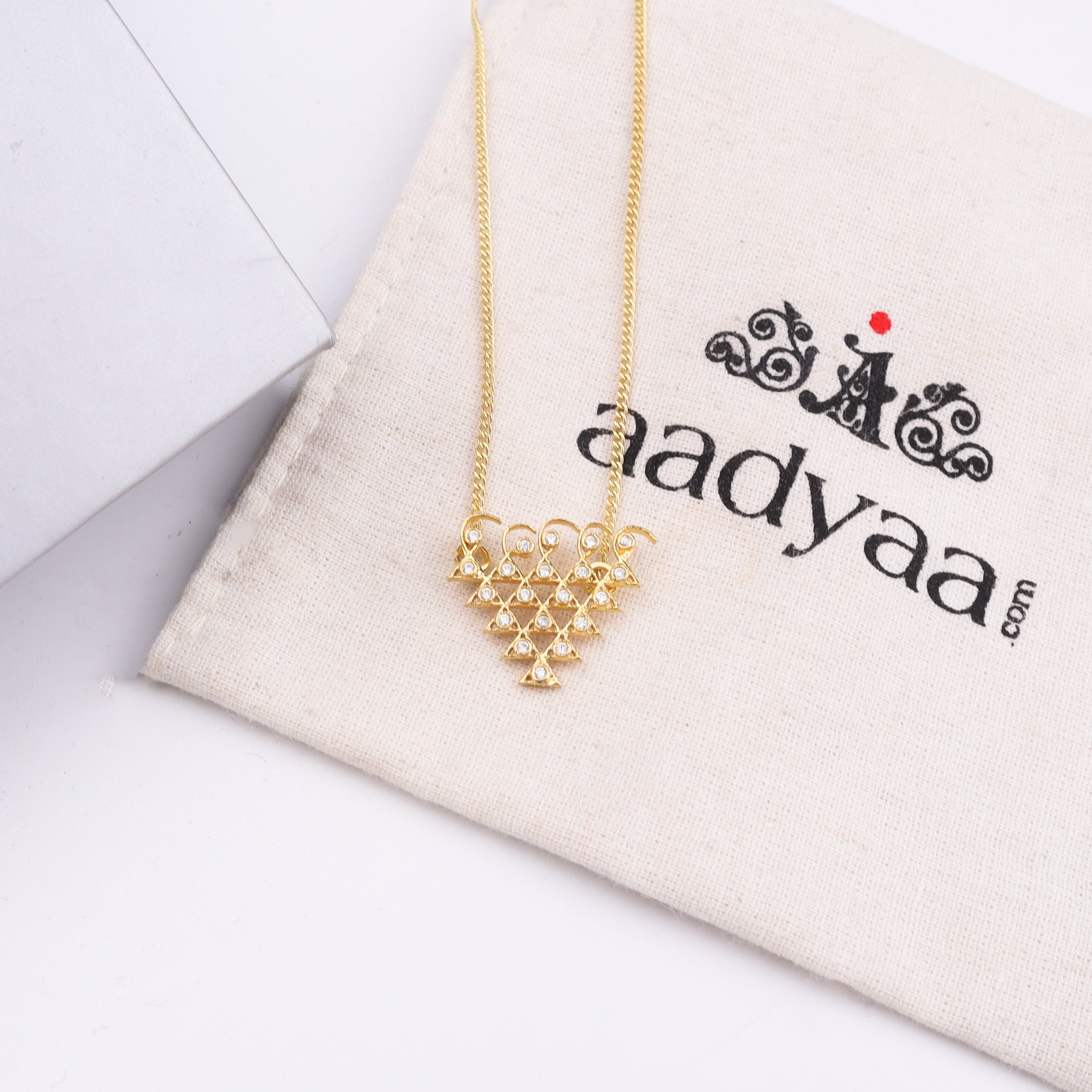 Silver CZ Saraswati Necklace | 22K Gold Plated