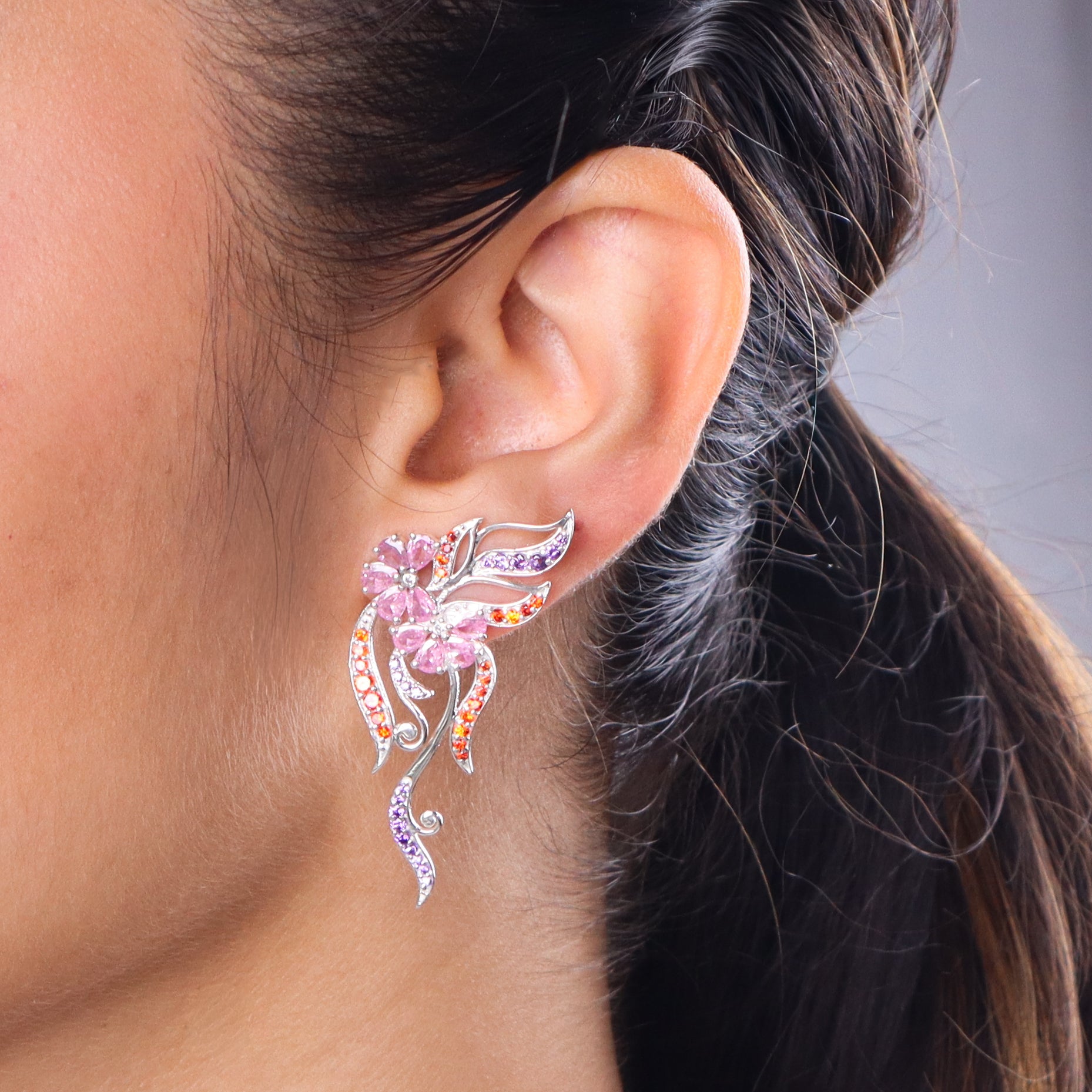 Silver Vine Bloom Earrings