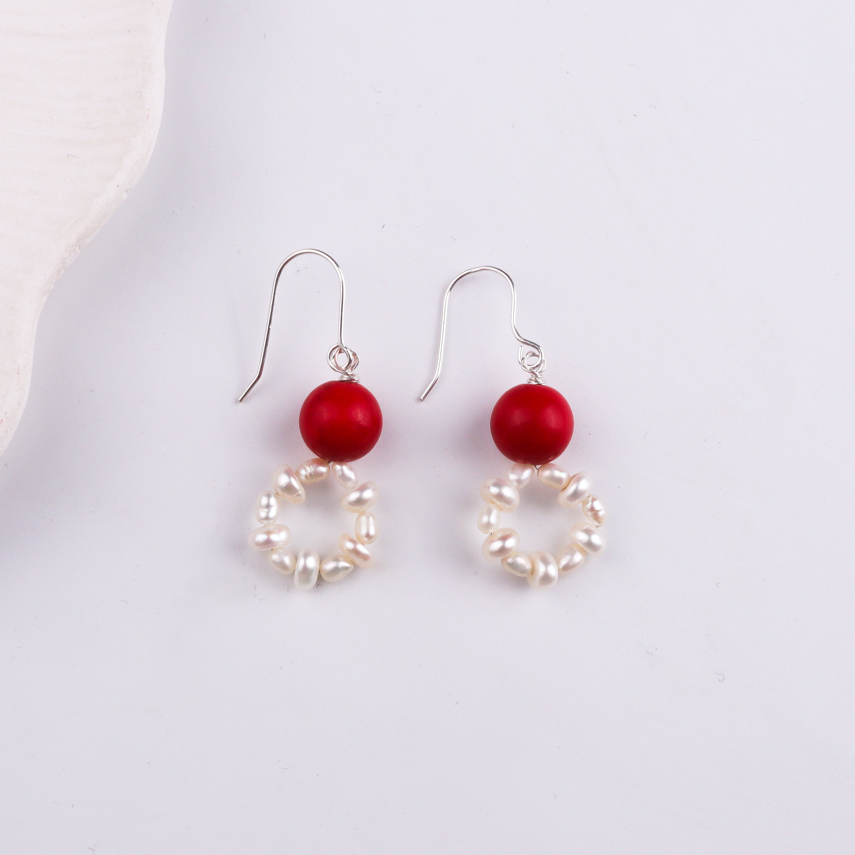 Coral & Pearl Silver Earrings (Project Handmade)