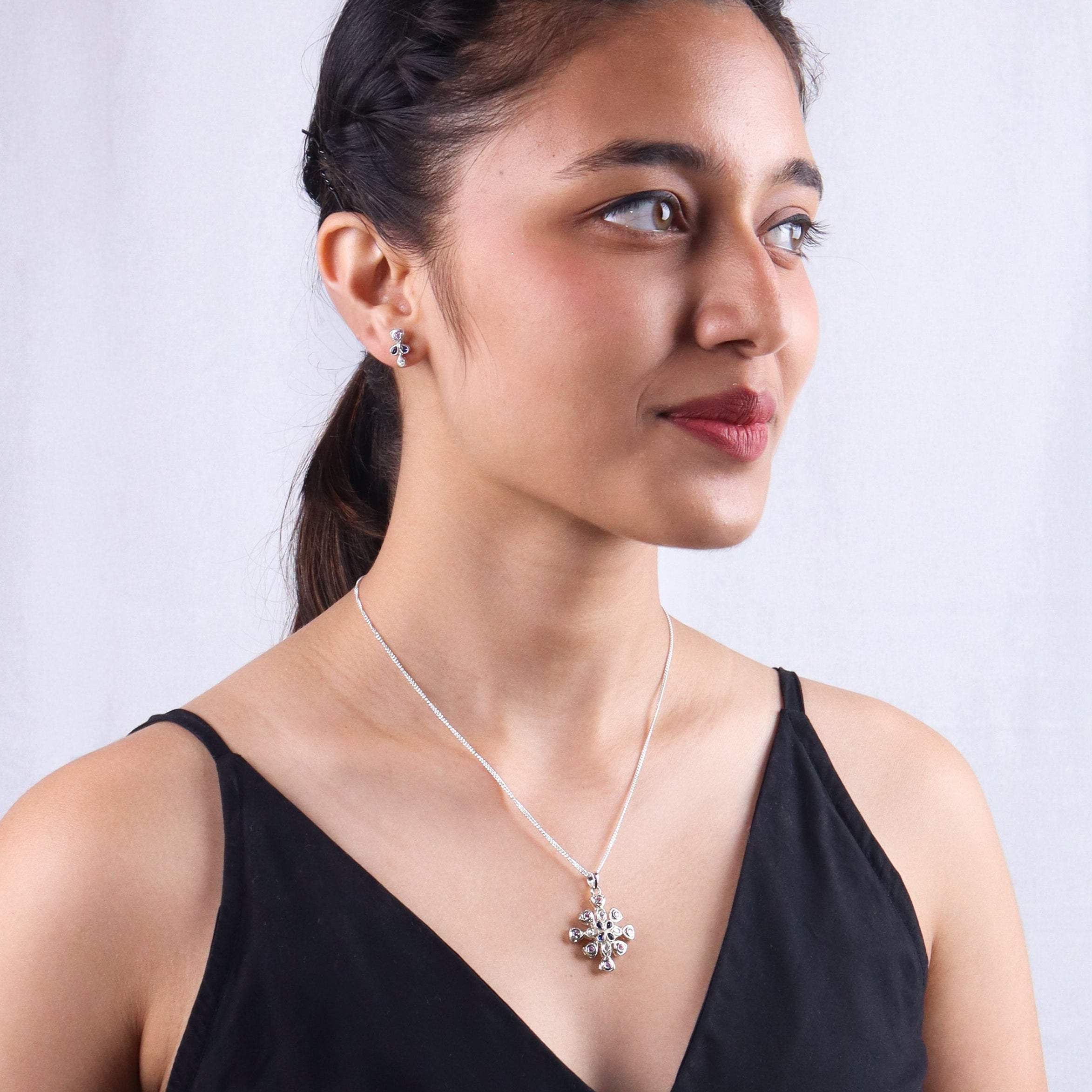 Silver Frosted Petal Set (Without chain)