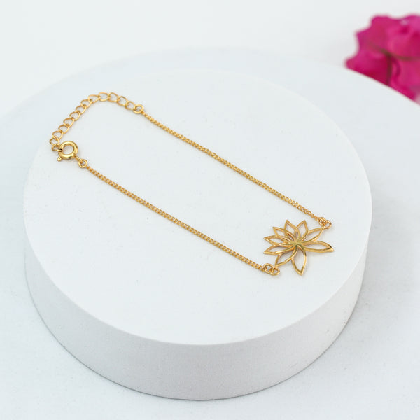 Lotus Silver Bracelet | 92.5 Silver | 22K Gold Plated