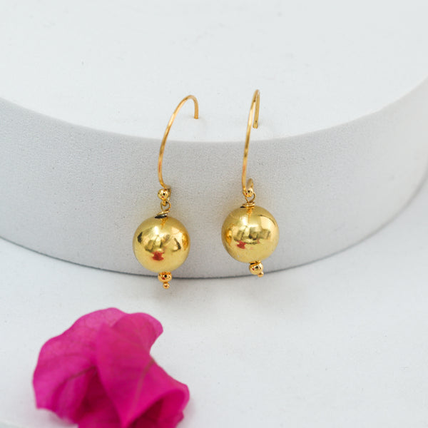 Silver Bead (10mm) Earring | 92.5 Silver | 22K Gold Plated