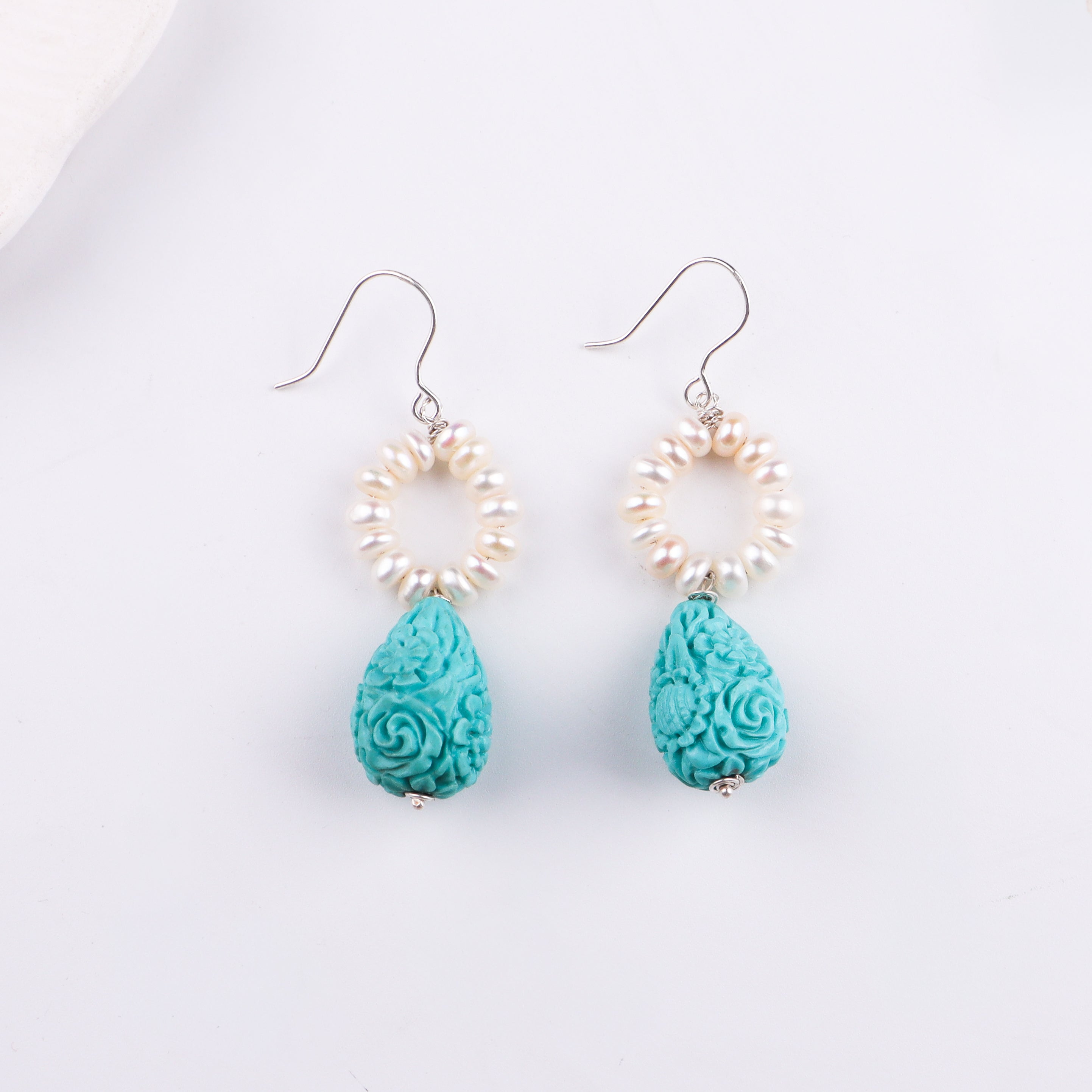 Freshwater Pearl & Blue Agate Silver Earrings (Project Handmade)