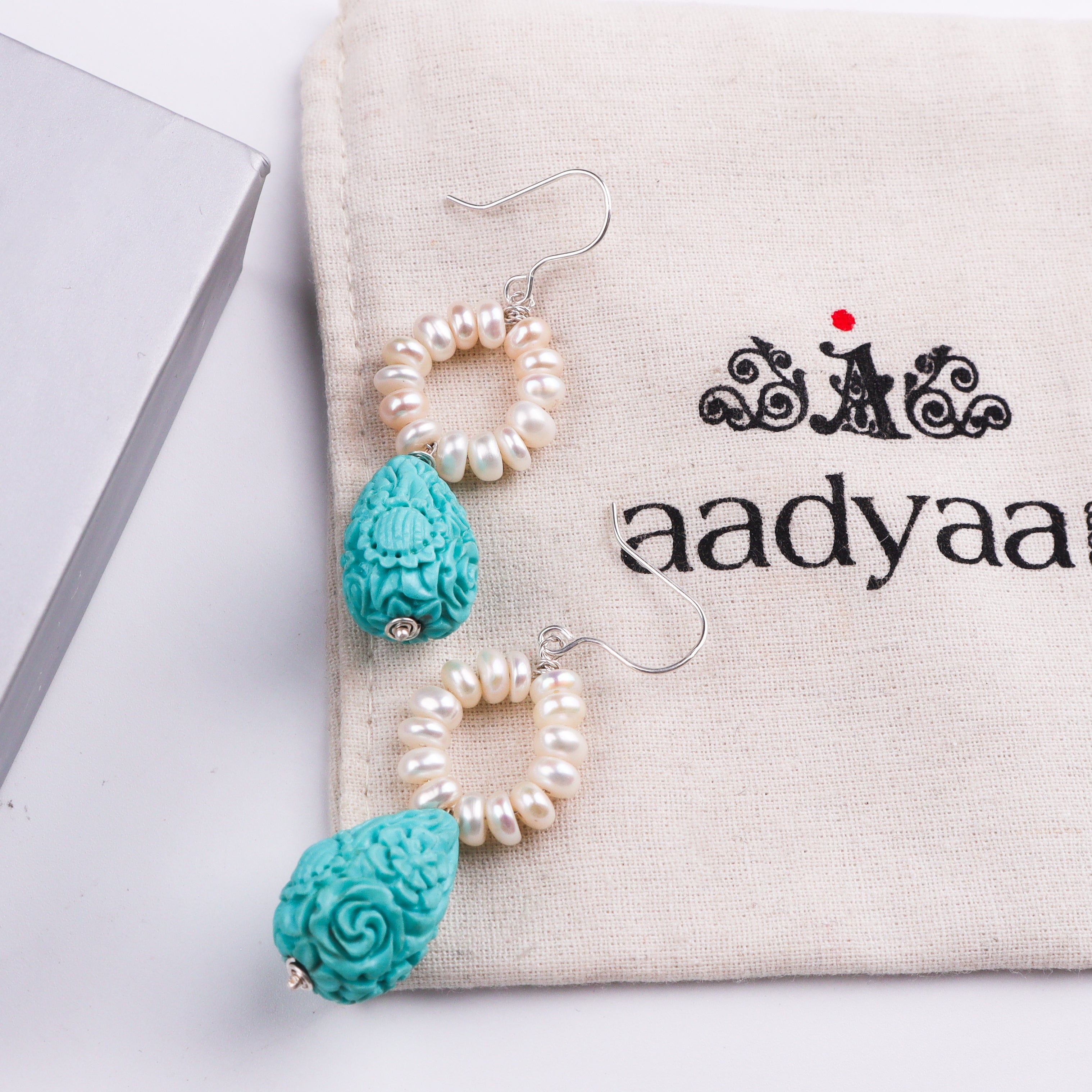 Freshwater Pearl & Blue Agate Silver Earrings (Project Handmade)
