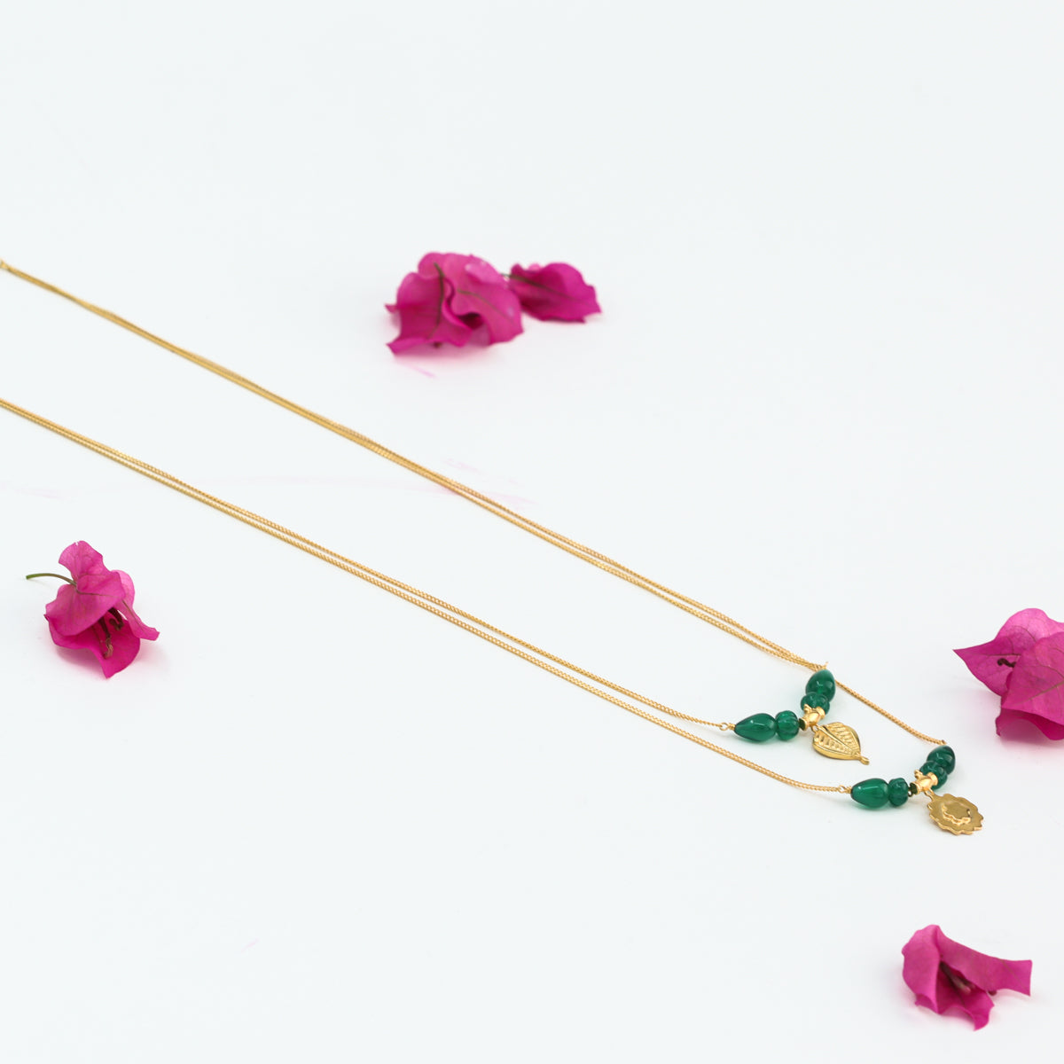 Saaj Motif Necklace with Green Onyx (Gold Plated)