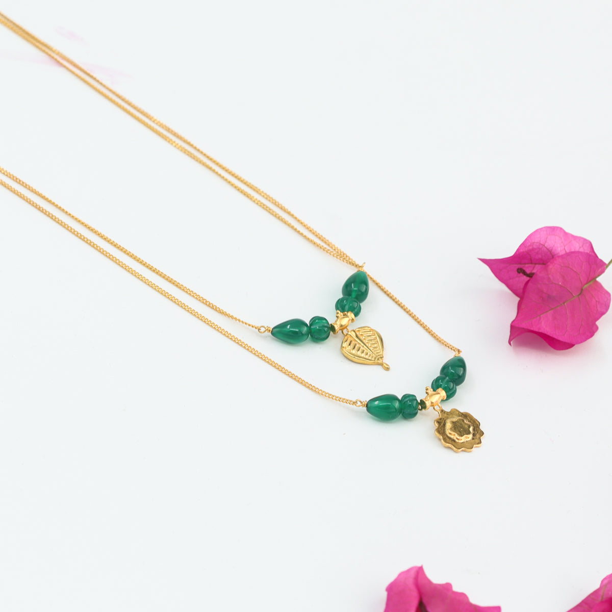 Saaj Motif Necklace with Green Onyx (Gold Plated)