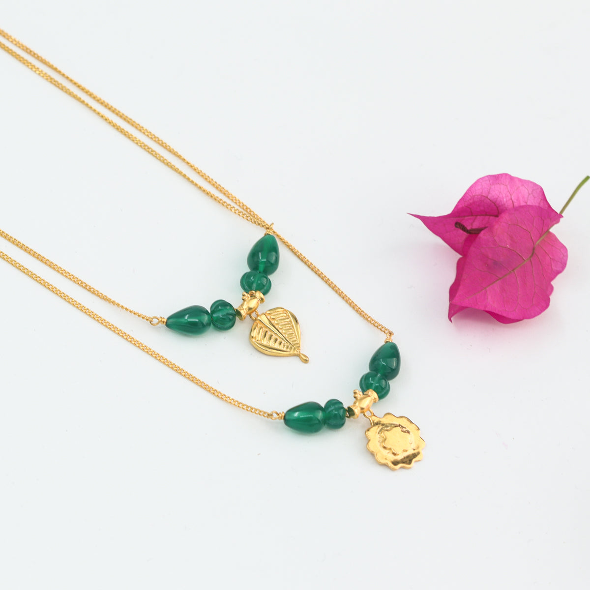 Saaj Motif Necklace with Green Onyx |  92.5 Silver | 22K Gold Plated