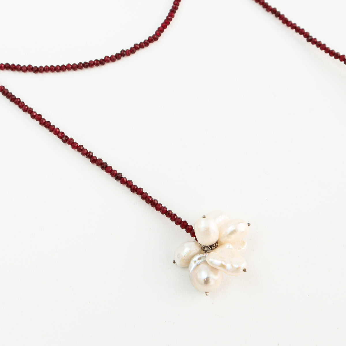 Tie and Wear : Four Way Necklace with Garnets & Pearls