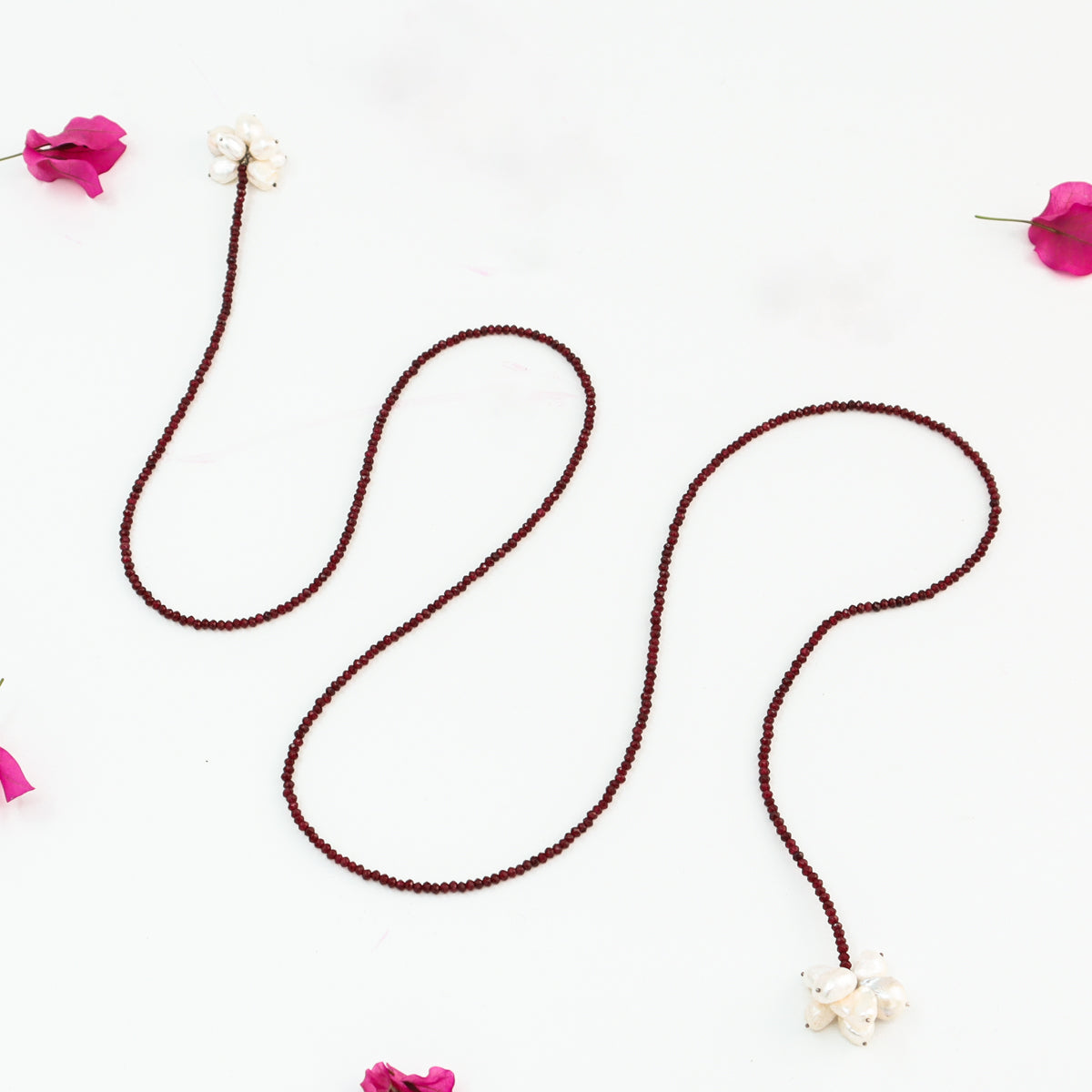 Tie and Wear : Four Way Necklace with Garnets & Pearls
