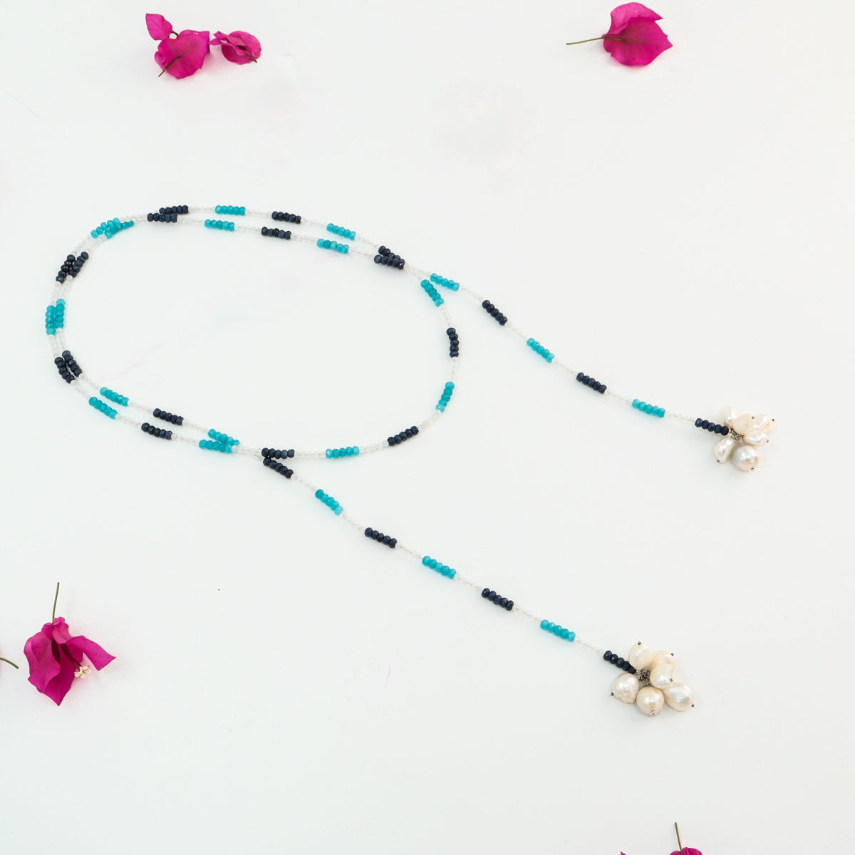 Tie and Wear : Four Way Necklace with Multicolor Stones & Pearls