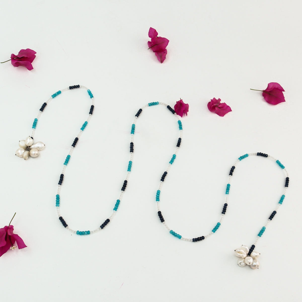 Tie and Wear : Four Way Necklace with Multicolor Stones & Pearls