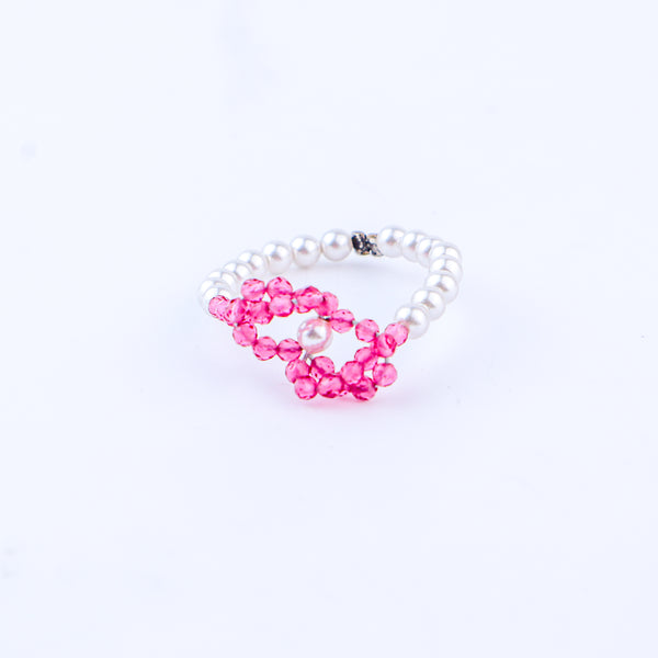 Silver Pearl Ring with Ruby Stones