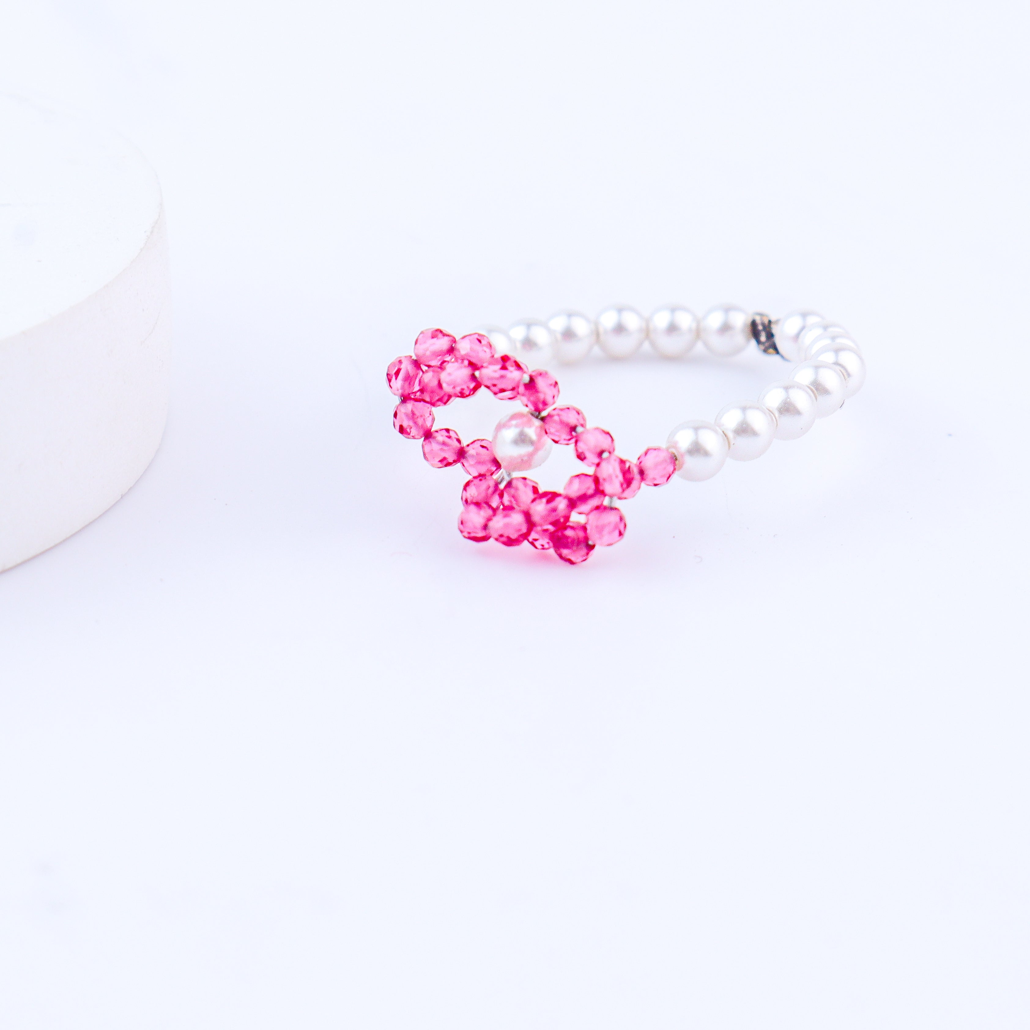 Silver Pearl Ring with Ruby Stones