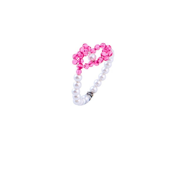 Silver Pearl Ring with Ruby Stones