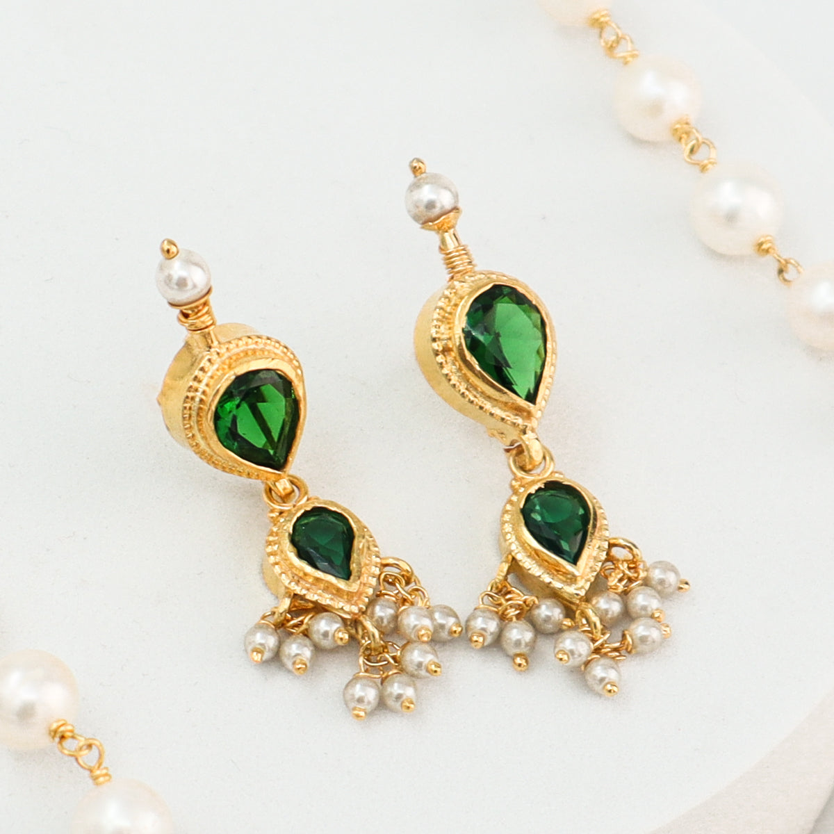 Silver Tanmani Set with Green Onyx (Gold Plating)